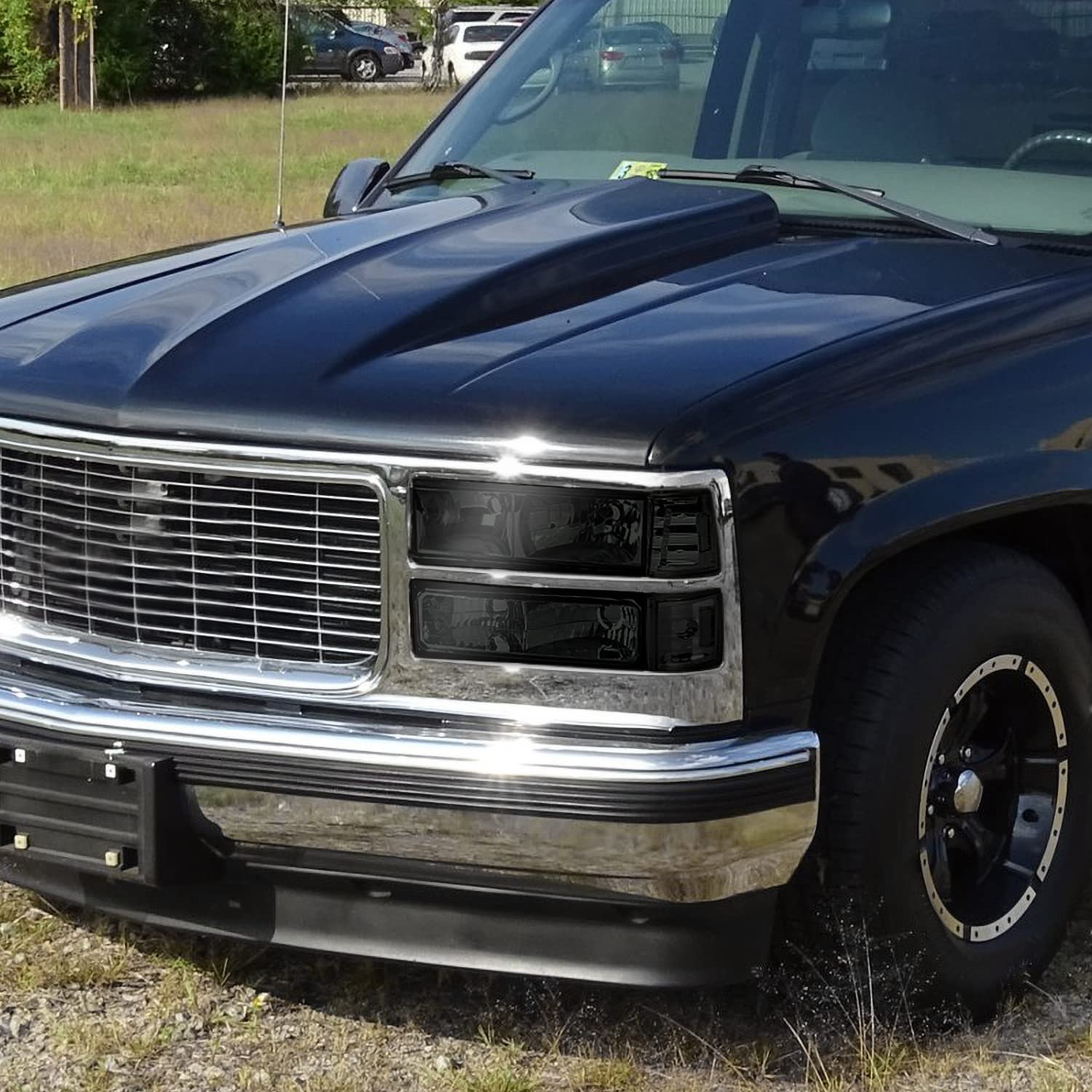 Spec-D Tuning Smoke Headlights & Bumper Lights for 1994-1998 GMC C10 Pickup & Sierra - Complete Left & Right Assembly with Clear Reflectors - Perfect for Night Driving & Off-Road Adventures