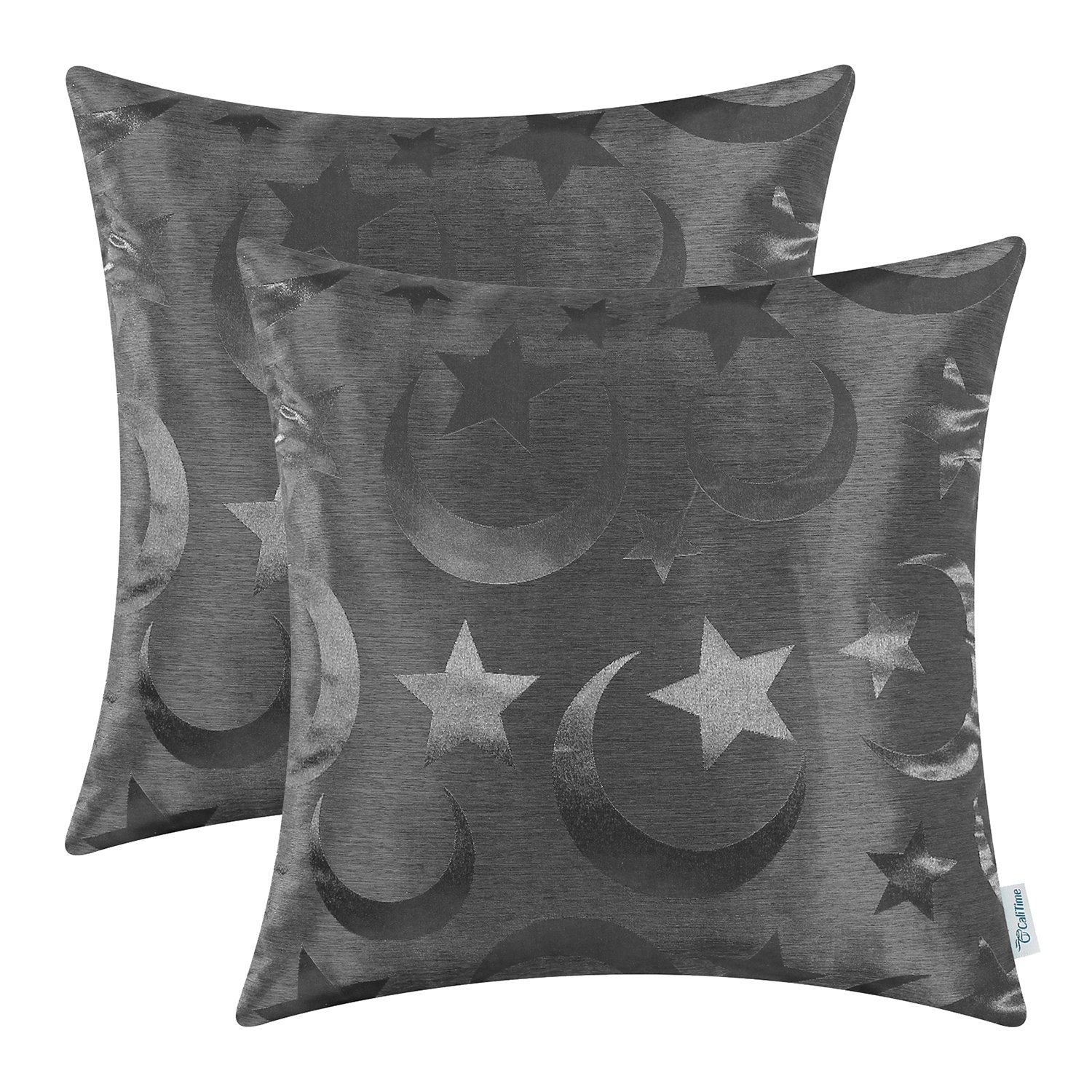 CaliTime 2 Pack Throw Pillow Covers 18x18 Inches - Modern Star & Moon Design with Shining & Dull Contrast for Couch, Sofa, Bedroom Decor - Perfect for Living Room, Nursery & Home Styling (Grey)