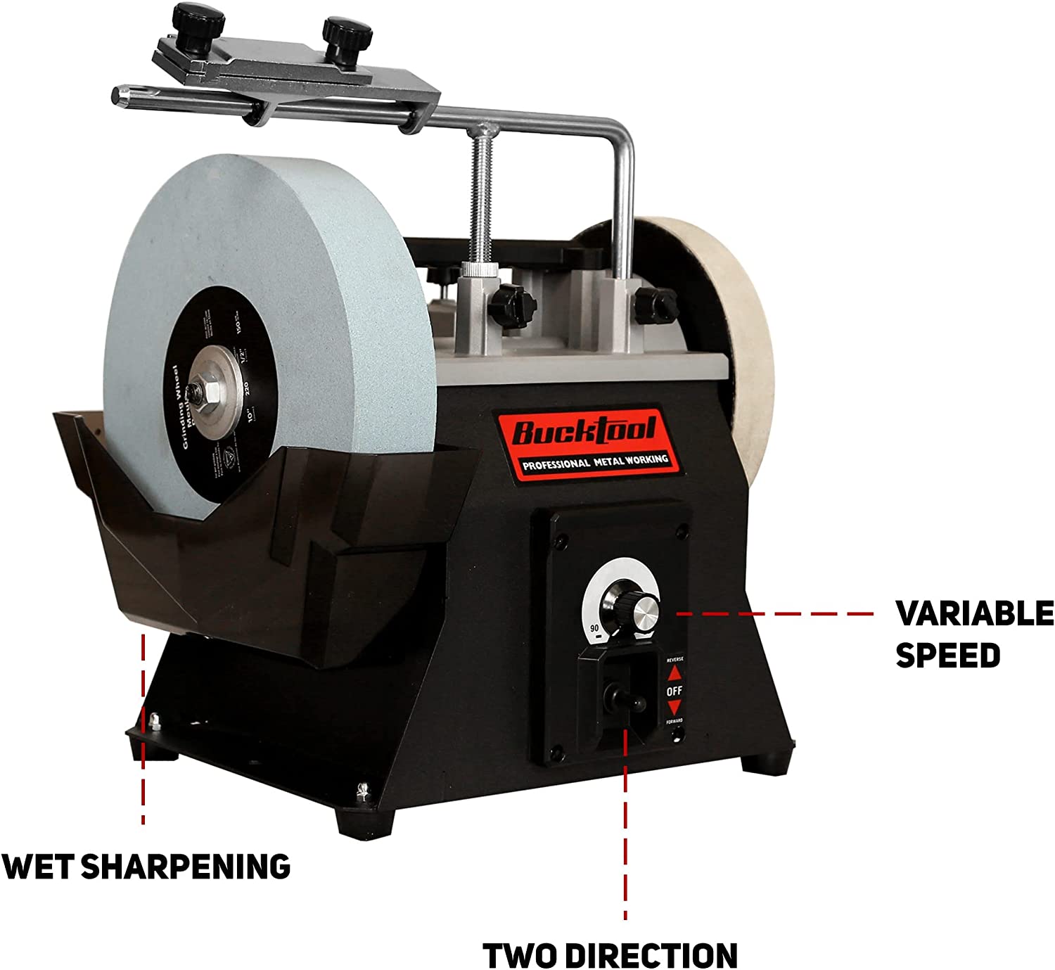 BUCKTOOL SCM8103 10 Inch Variable Speed Sharpening System - 1.2 Amp Two Direction Water Cooled Wet Stone Grinder for Knives, Tools & Chisels - Perfect for Home Workshops & Professional Sharpening Services
