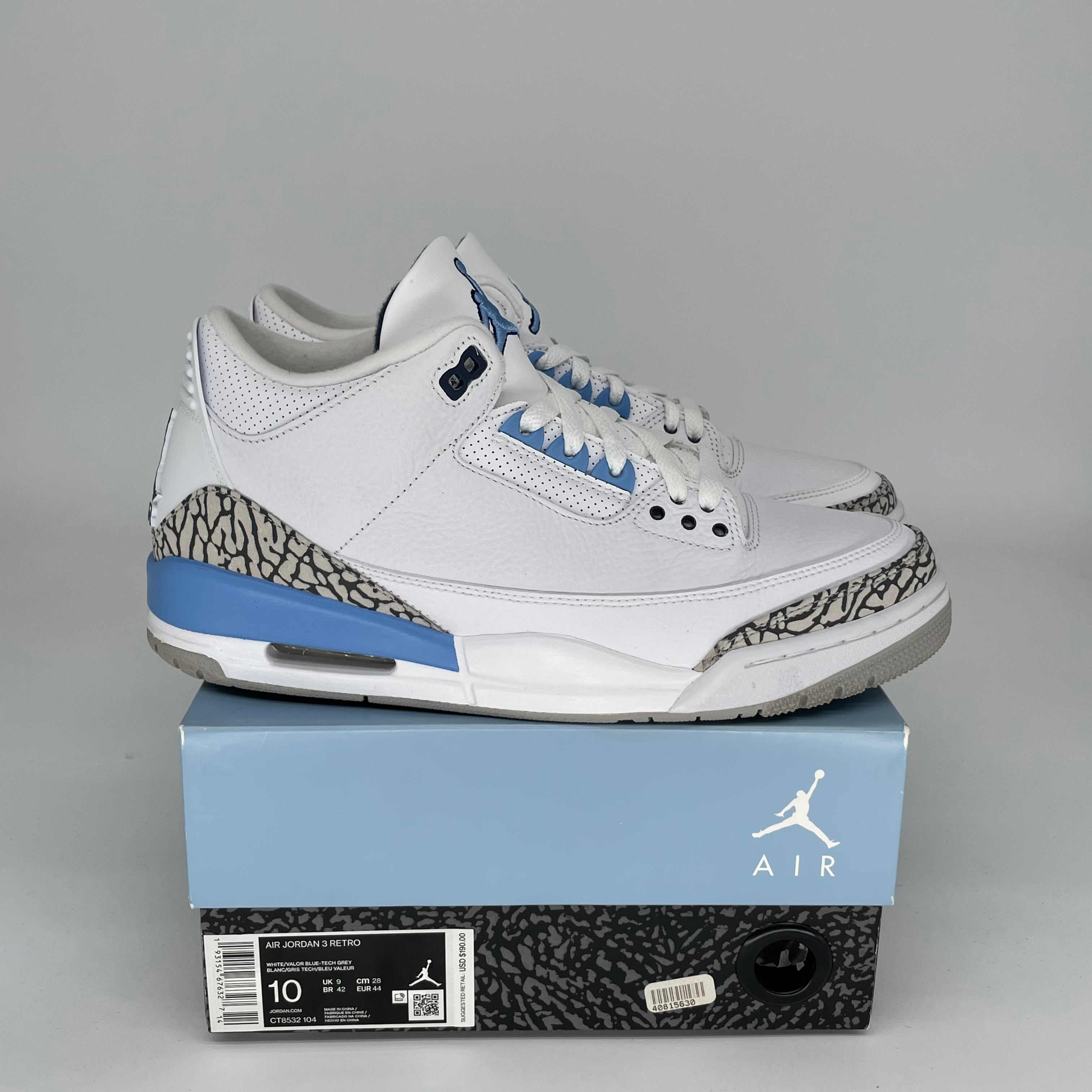 AIR JORDAN 3 UNC Men's Basketball Shoes Size 10 - CT8532-104 - Authentic Retro Sneakers for Casual Wear & Street Style