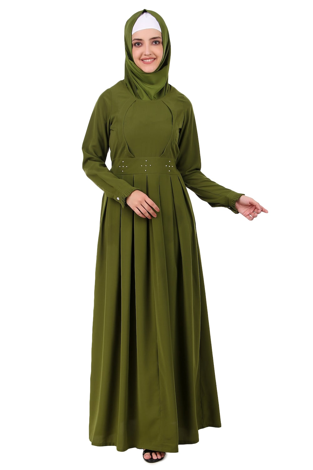 Elegant Henna Color Box Pleated Flared Abaya Dress - Stylish Islamic Modest Wear for Women - Perfect for Eid, Weddings & Special Occasions