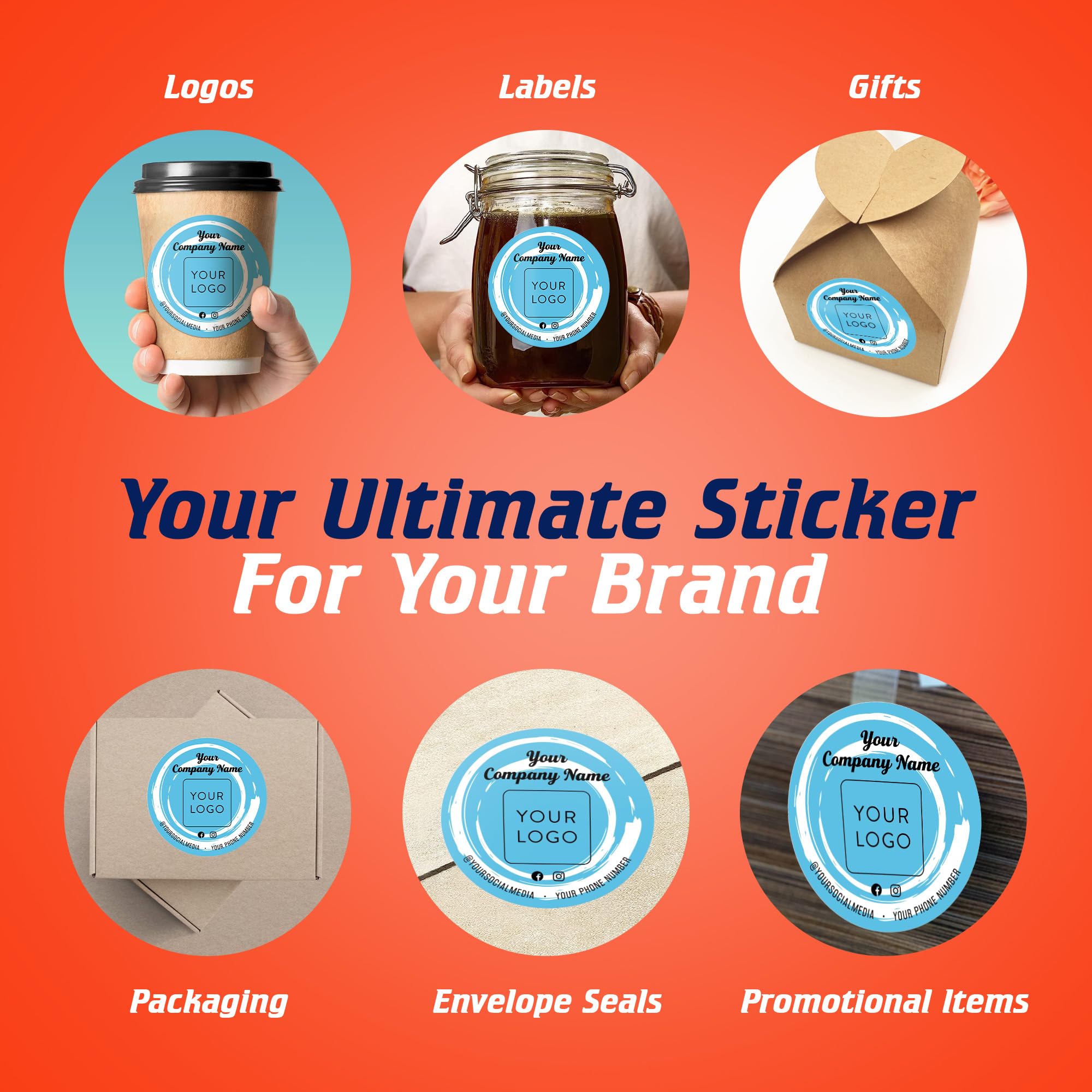 Custom Round Stickers 5x5 Inch - Personalized Business Logo & Labels - Self-Adhesive Vinyl Stickers in Blue Swirls Design - Perfect for Branding, Packaging & Promotional Giveaways