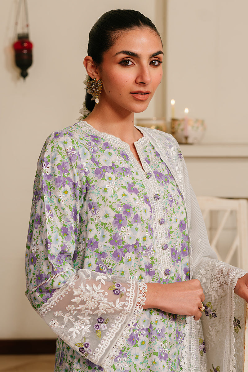 LAVENDER STRETCH 3-PIECE EMBROIDERED LAWN SUIT | Floral Summer Outfit for Women | Perfect for Weddings, Parties & Casual Wear
