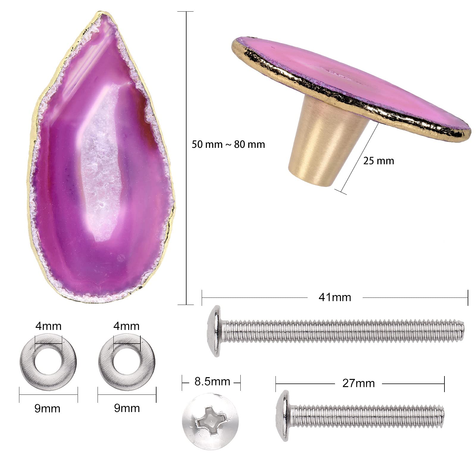 Amogeeli 4pcs Gold Plated Agate Slice Cabinet Knobs - Brass Stone Drawer Pull Handles with Screws for Dresser, Closet & Furniture Hardware (Boho Home Decor)
