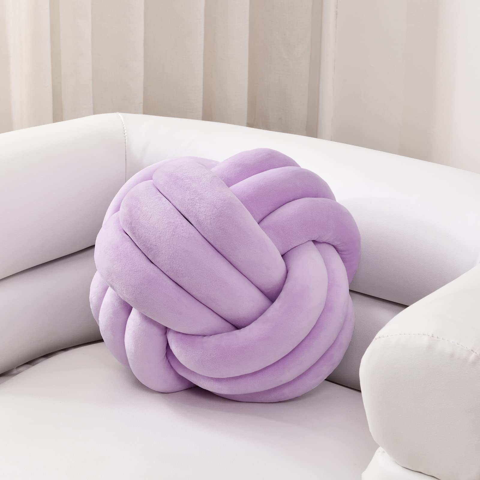 Sioloc Soft Knot Ball Pillows - 13.7 Inch Round Throw Pillow Cushion for Sofa, Bed, Nursery | Handmade Plush Decorative Pillow in Lilac | Perfect for Home Decor, Living Room, Bedroom & Gifts