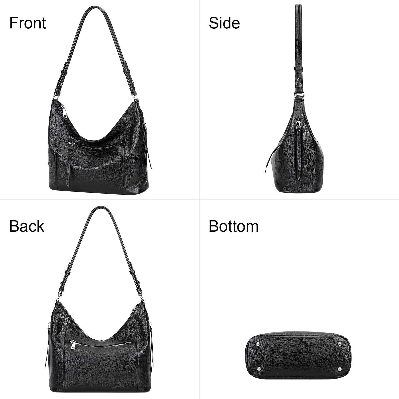 Genuine Leather Hobo Purse for Women - Stylish Crossbody Shoulder Bag (O193E Black) | Perfect for Work, Travel & Everyday Use