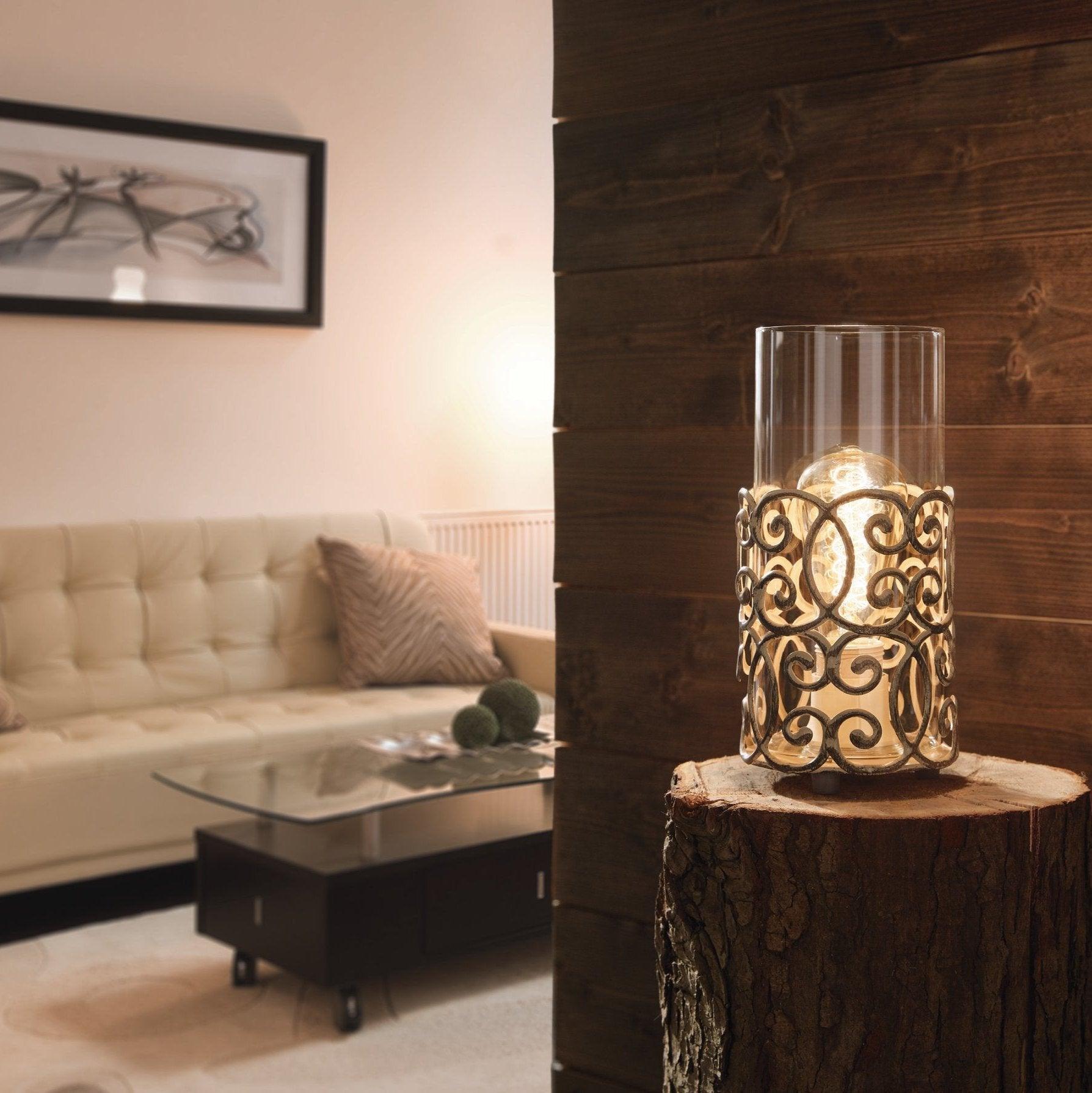 Eglo Cardigan Clear Glass & Brown Metal Table Lamp - Modern Desk Lamp for Living Room, Bedroom, or Office - Warm Ambient Lighting for Reading, Working, or Relaxing