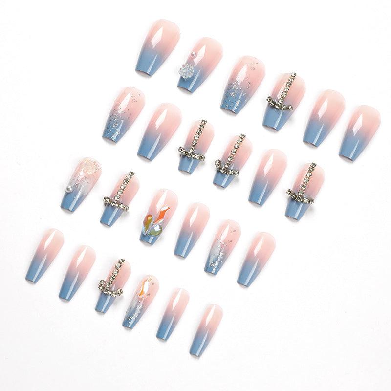 Lovevop Elegant Chain Pearl Rhinestone Press-On Nails - Glamorous False Nails for Women, Perfect for Parties, Weddings & Special Occasions