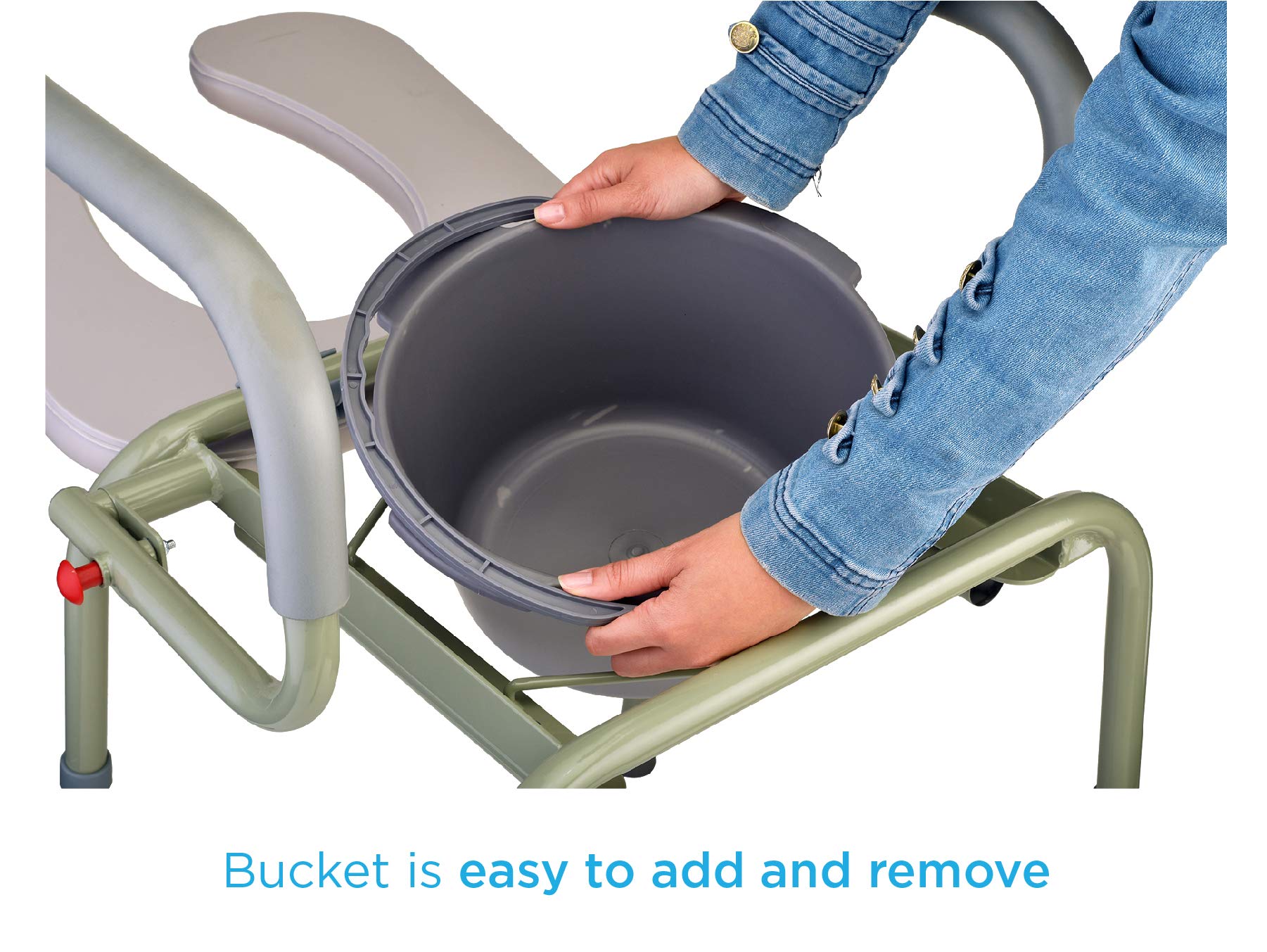 NOVA Medical Drop Arm Commode with Padded Seat - Adjustable Height Bedside Toilet Chair with Bucket, Lid & Splash Guard for Elderly & Disabled - Gray Stand-Alone Commode for Home Care & Hospital Use