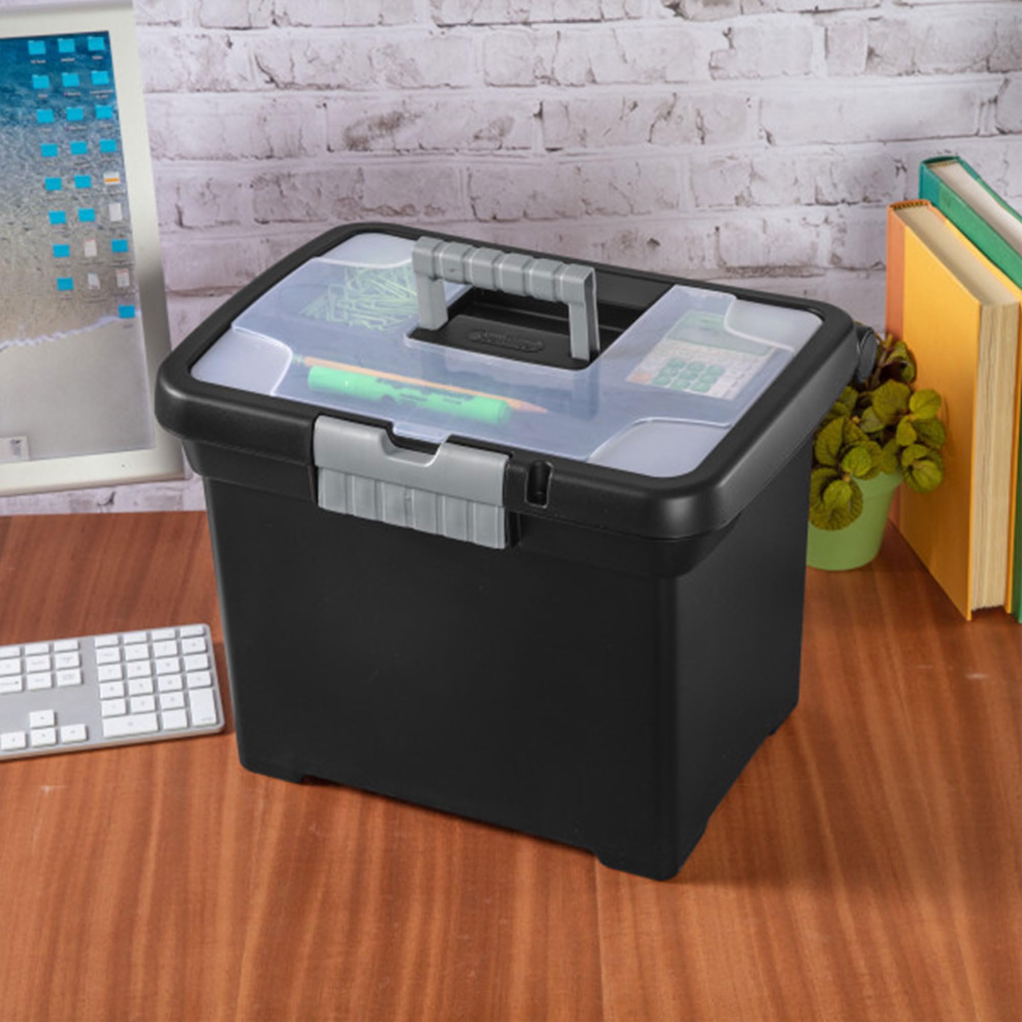 Sterilite Portable Lockable File Box Organizer with Handle and Clear Lid - 12 Pack Storage Solution for Office, Home & School Documents
