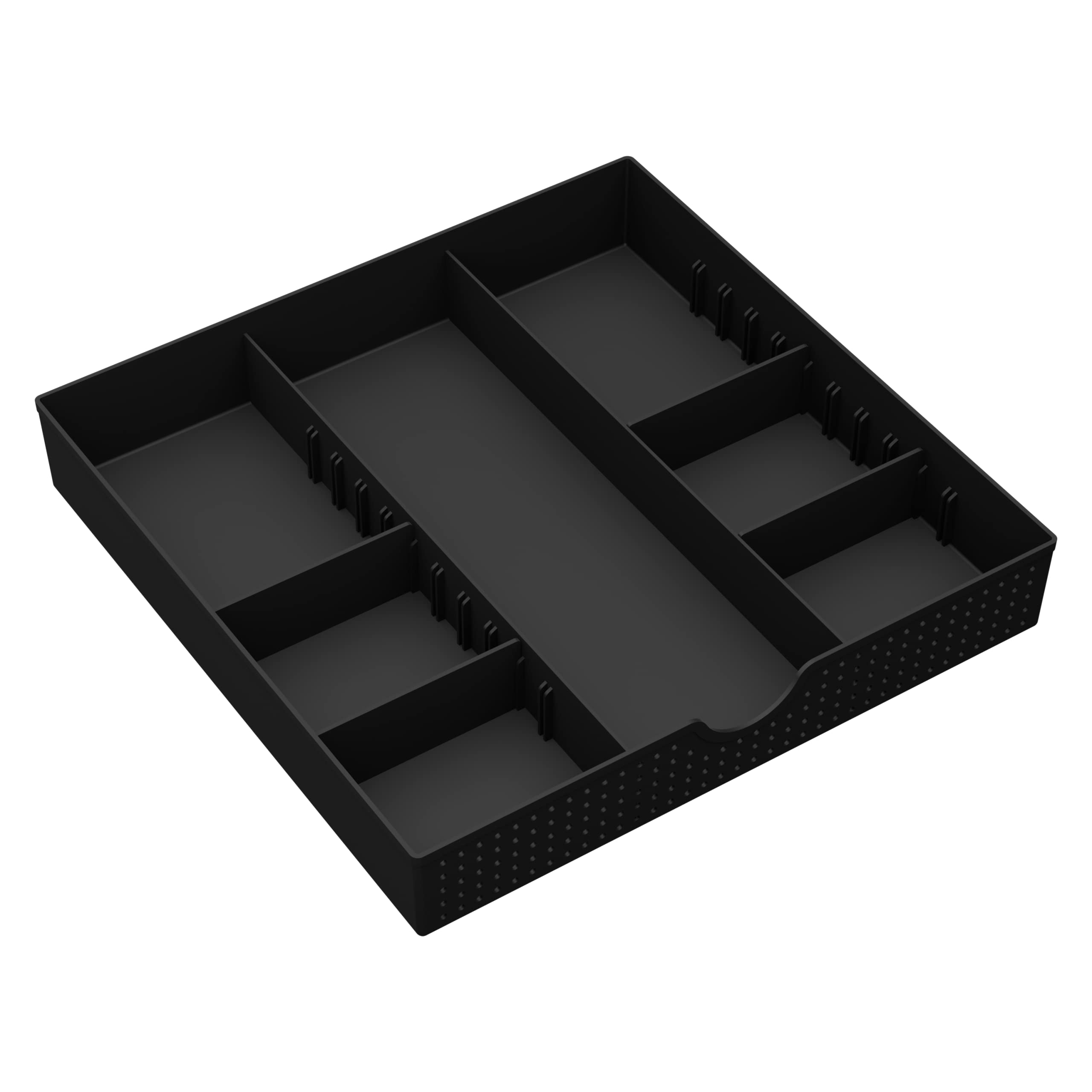 CAXXA 3-Slot Drawer Organizer with 4 Adjustable Dividers - Black Storage Tray for Makeup Vanity, Office Desk Supplies, Kitchen Utensils & Home Organization (1 Pack) - Perfect for Bedroom, Bathroom & Office Drawer Organization