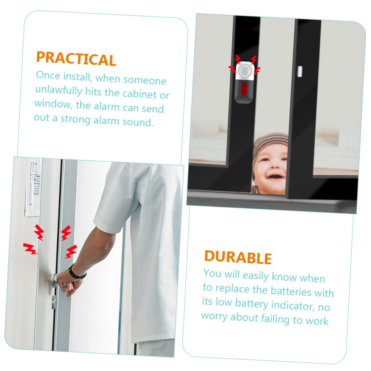 Home Security Window Alarm - Wireless Door & Window Sensor with Loud Alarm, Grey | Easy DIY Installation for Apartment, House & Office Safety