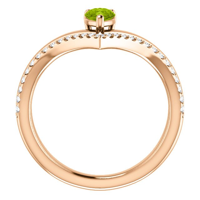 14K Gold 0.48ct Peridot & 0.16ctw Diamond Negative Space V Ring - Elegant Dainty Stackable Ring for Women, Perfect for Everyday Wear, Anniversary & Gift Giving