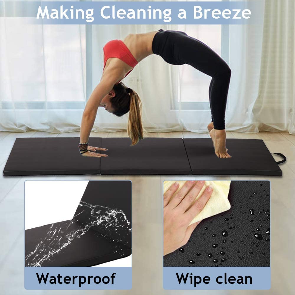 Kids & Adults Gymnastics Mat - 6’x2’ Folding Extra Thick Tumbling Mat for Home Gym, Anti-Tear Lightweight Exercise Mat with Carrying Handles - Perfect for Yoga, Cheerleading, Martial Arts & Fitness Training