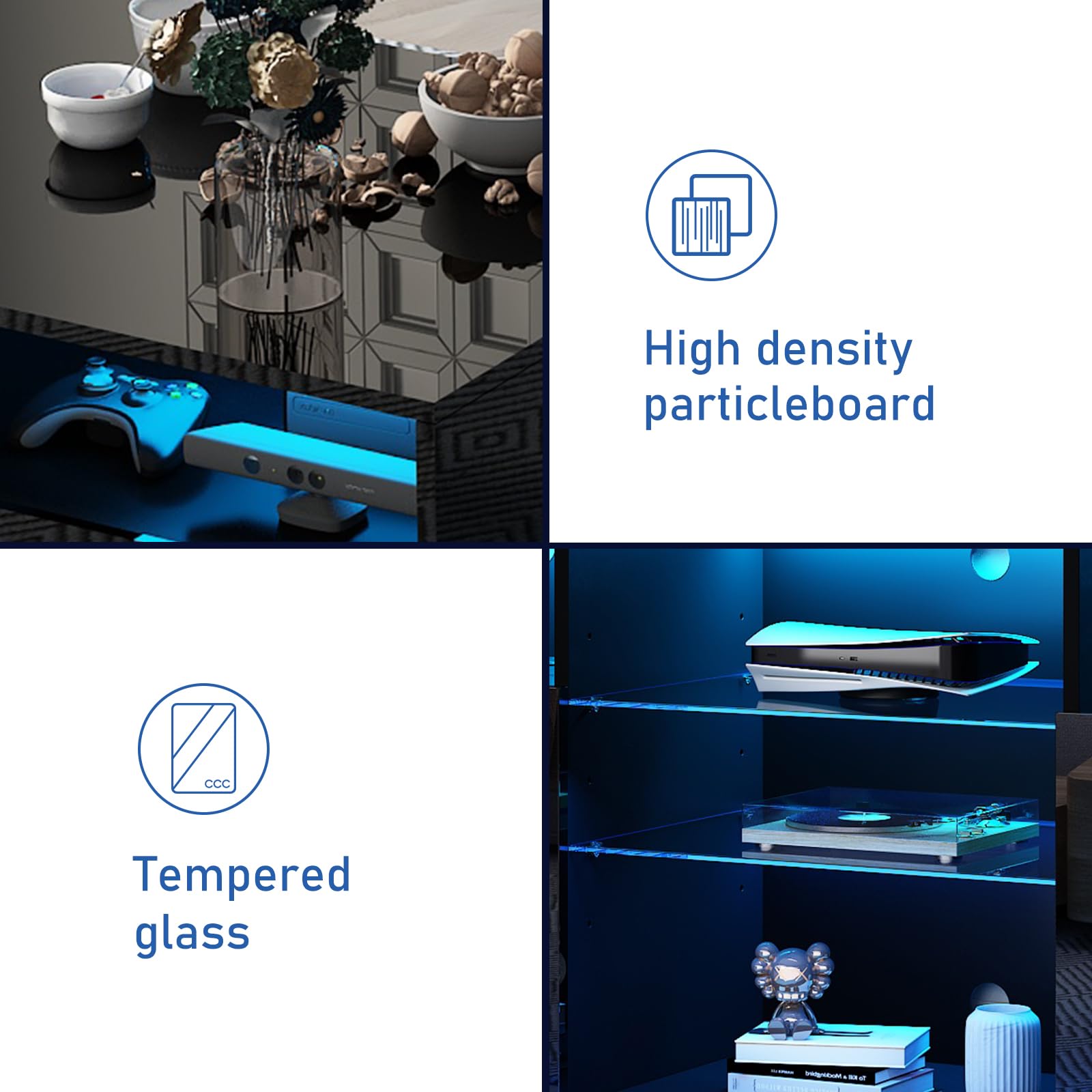 Modern LED TV Stand for 50-55 Inch TVs - High Gloss Black Media Console with Storage Drawer & Ambient Lighting - Entertainment Center for Living Room, Bedroom & Game Room - Space-Saving TV Table with LED Lights for Enhanced Viewing Experience