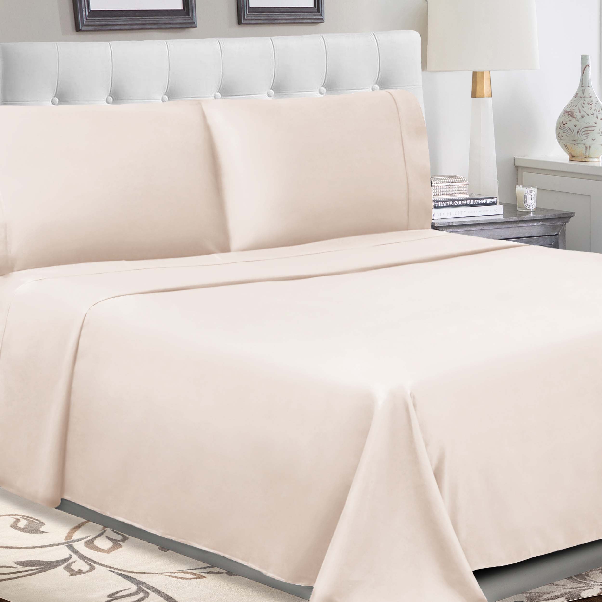300 Thread Count Cotton Percale Solid Deep Pocket Bed Sheet Set - Queen Size, Soft & Breathable for Comfortable Sleep - Perfect for Master Bedroom, Guest Room & Vacation Homes
