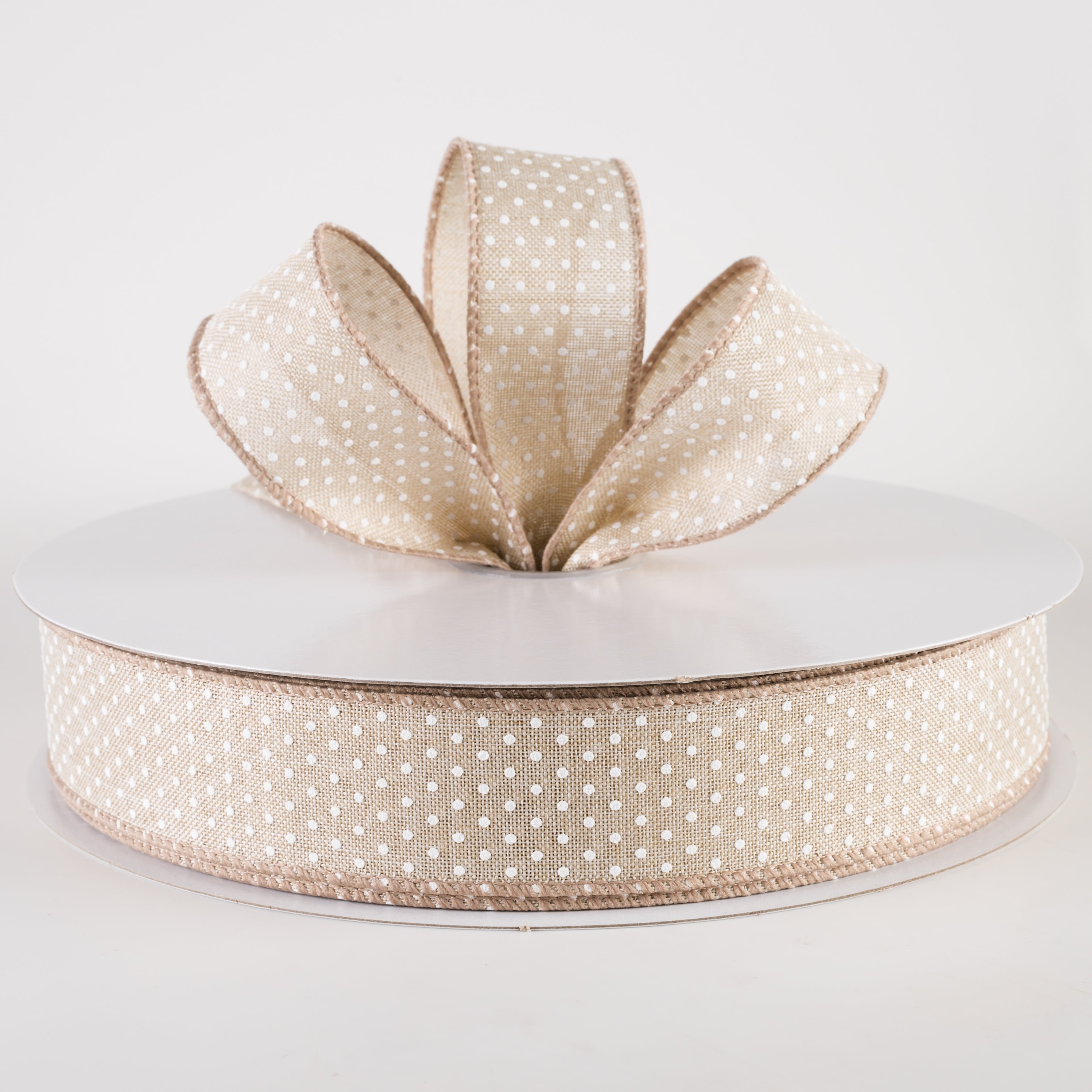 1.5 Inch Raised Microdot Ribbon - Natural & White Grosgrain Ribbon (50 Yards) for Gift Wrapping, DIY Crafts, and Hair Bows