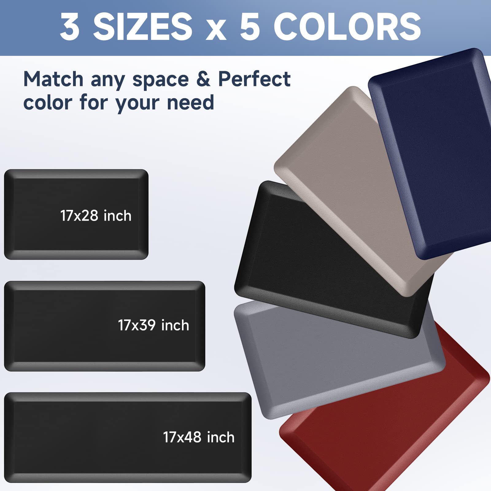 4/5 Inch Anti-Fatigue Kitchen Mat - Non-Slip, Waterproof for Home & Office