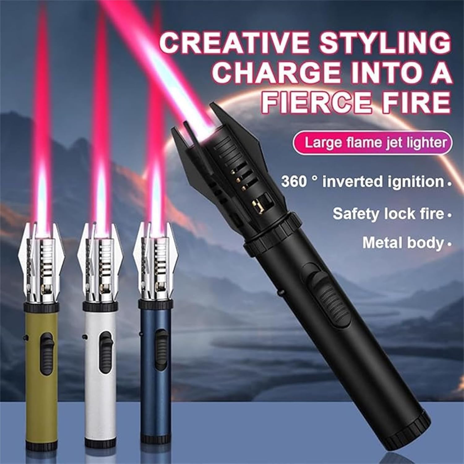 Windproof Camping Lighter - Outdoor Waterproof Straight Flame Lighter for Campfire, Hiking, BBQ & Survival (2 Pack) - Perfect Gift for Men with Gift Box