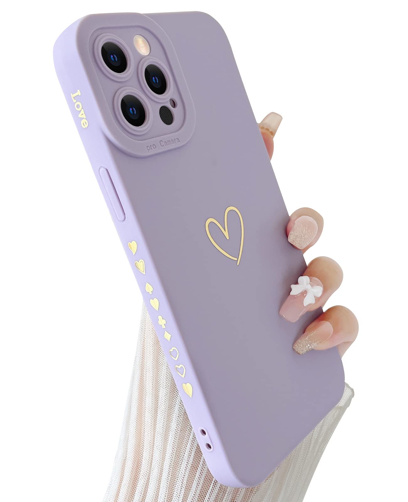 Premium Cute Heart Design Luxury iPhone 12 Pro Max Case - Shockproof Soft TPU Cover with Full Camera Protection (6.7 Inch) for Women & Girls - Perfect for Daily Use, Travel & Gift Giving - Purple