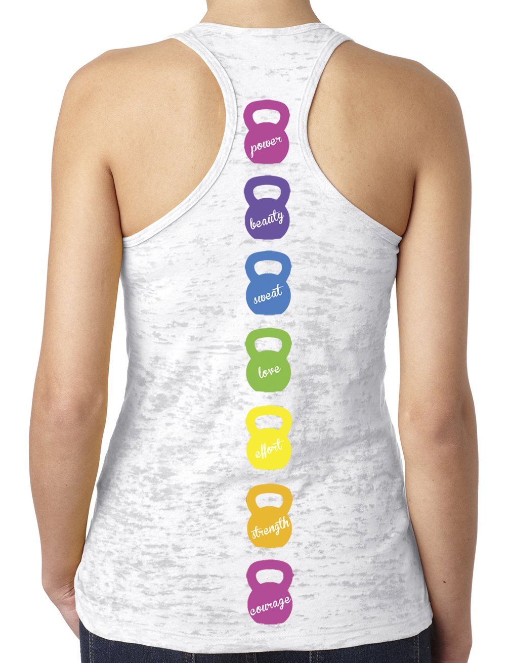 SoRock Women's Colorful Kettlebell Tank Top - Breathable Workout Shirt for Gym, Yoga & Fitness Training - White