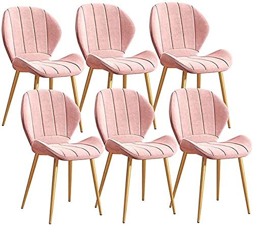 Modern Velvet Dining Chairs Set of 6 - Pink Upholstered Kitchen Chairs with Golden Metal Legs, Retro Style for Home, Restaurant & Office Reception - Perfect for Dining Rooms, Cafes and Waiting Areas