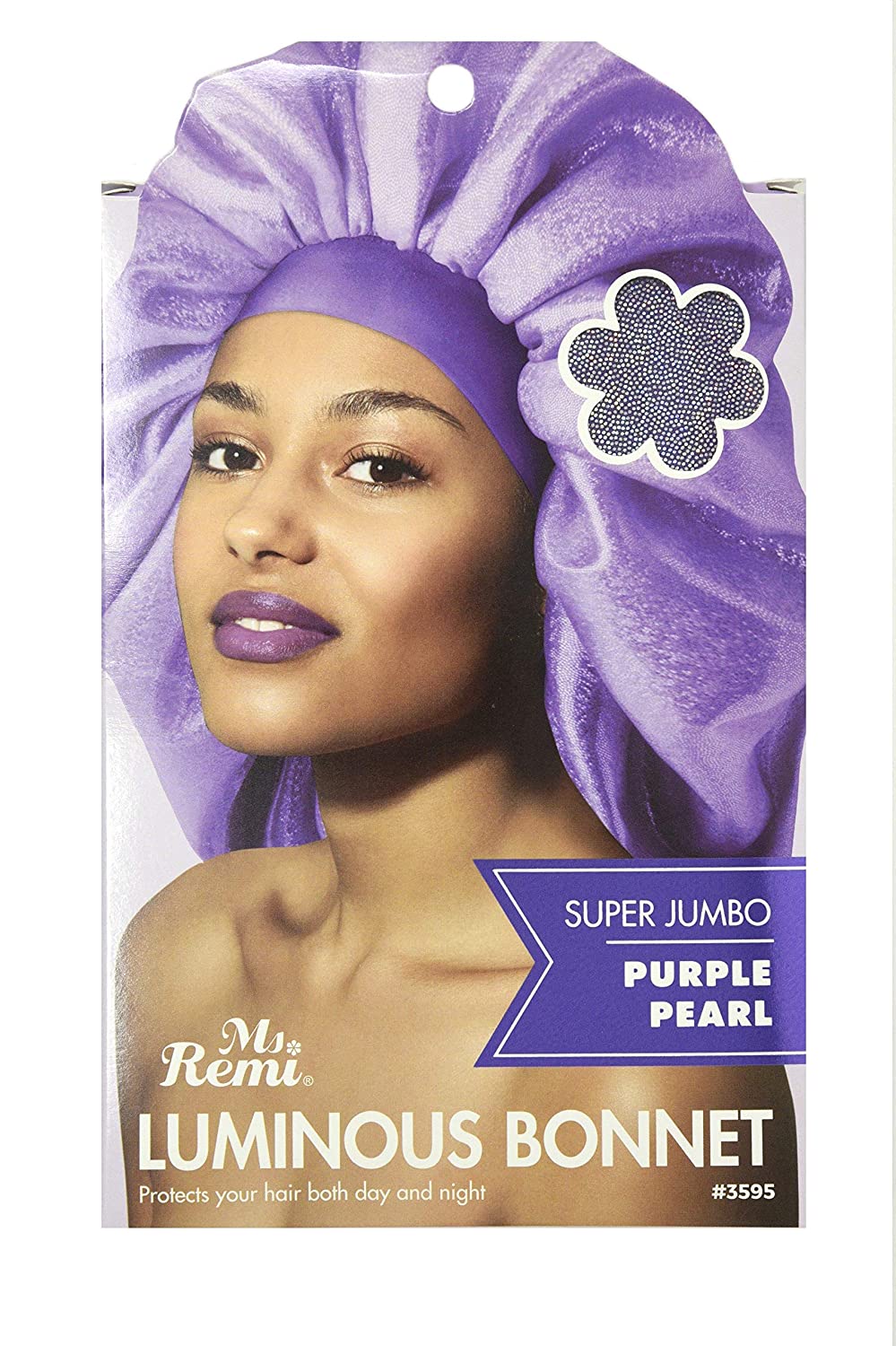 MS REMI LUMINOUS BONNET SUPER JUMBO PURPLE PEARL - Extra Large Satin Hair Bonnet for Curly & Natural Hair - Perfect for Nighttime Hair Protection & Styling