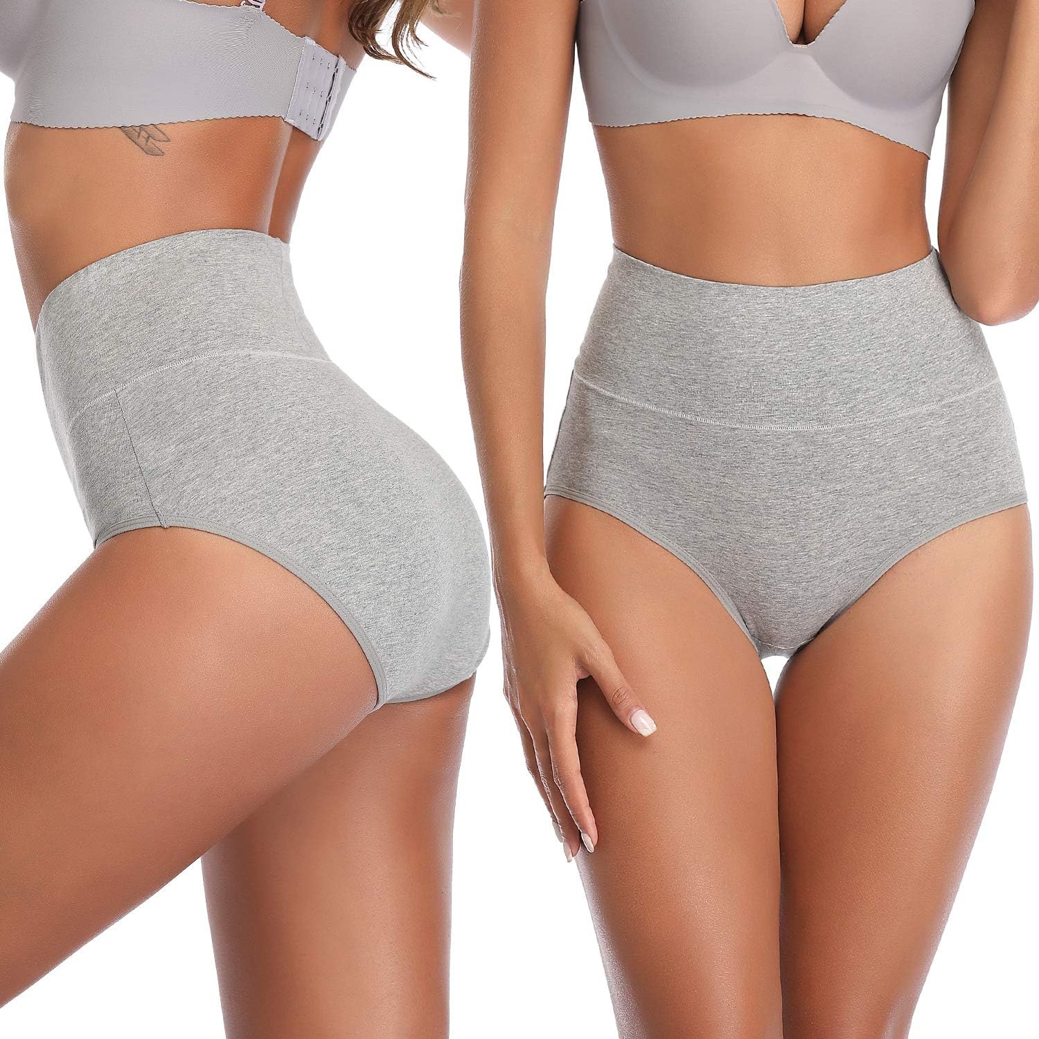 ANNYISON Women's Cotton High Waist Underwear - Soft Breathable Solid Color Briefs Panties for Everyday Comfort & Lounge Wear