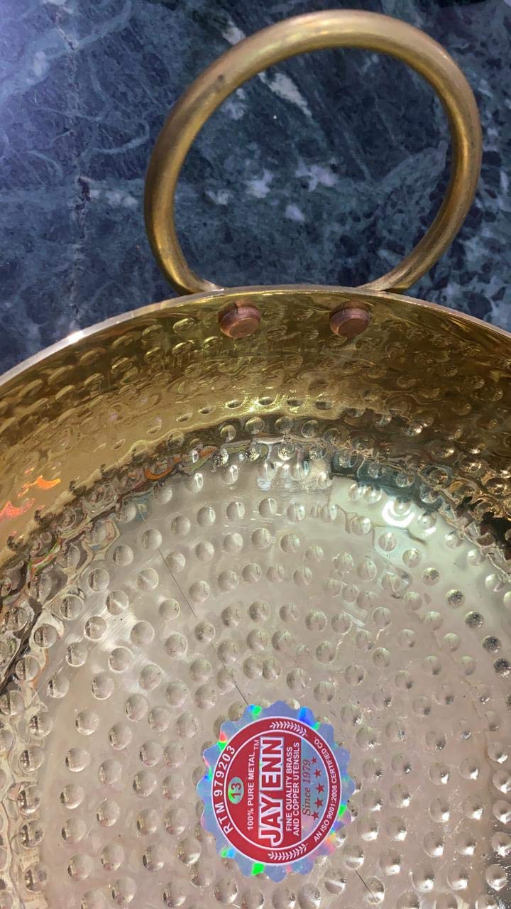 Finaldeals 2 Liter Hammered Brass Kadhai Pital Kadai - Traditional Indian Cooking Wok with Dual Side Handles for Stir Frying, Deep Frying & Serving Authentic Asian Cuisine