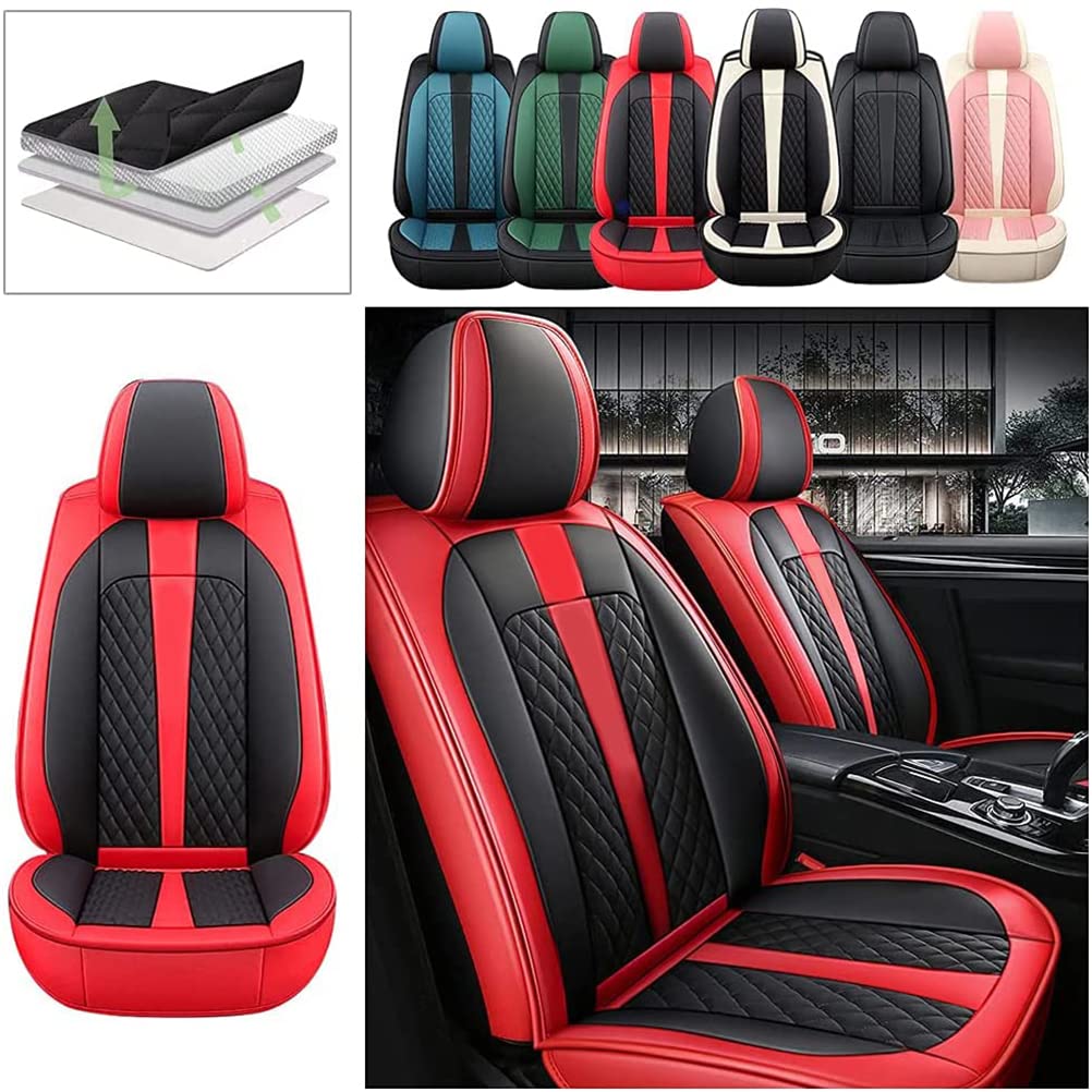 Premium PU Leather Front Seat Covers for Ford Mustang 2004-2021 - Black & Red Custom Fit Car Seat Protectors | Comfortable, Stylish & Durable Interior Upgrade for Daily Driving & Road Trips