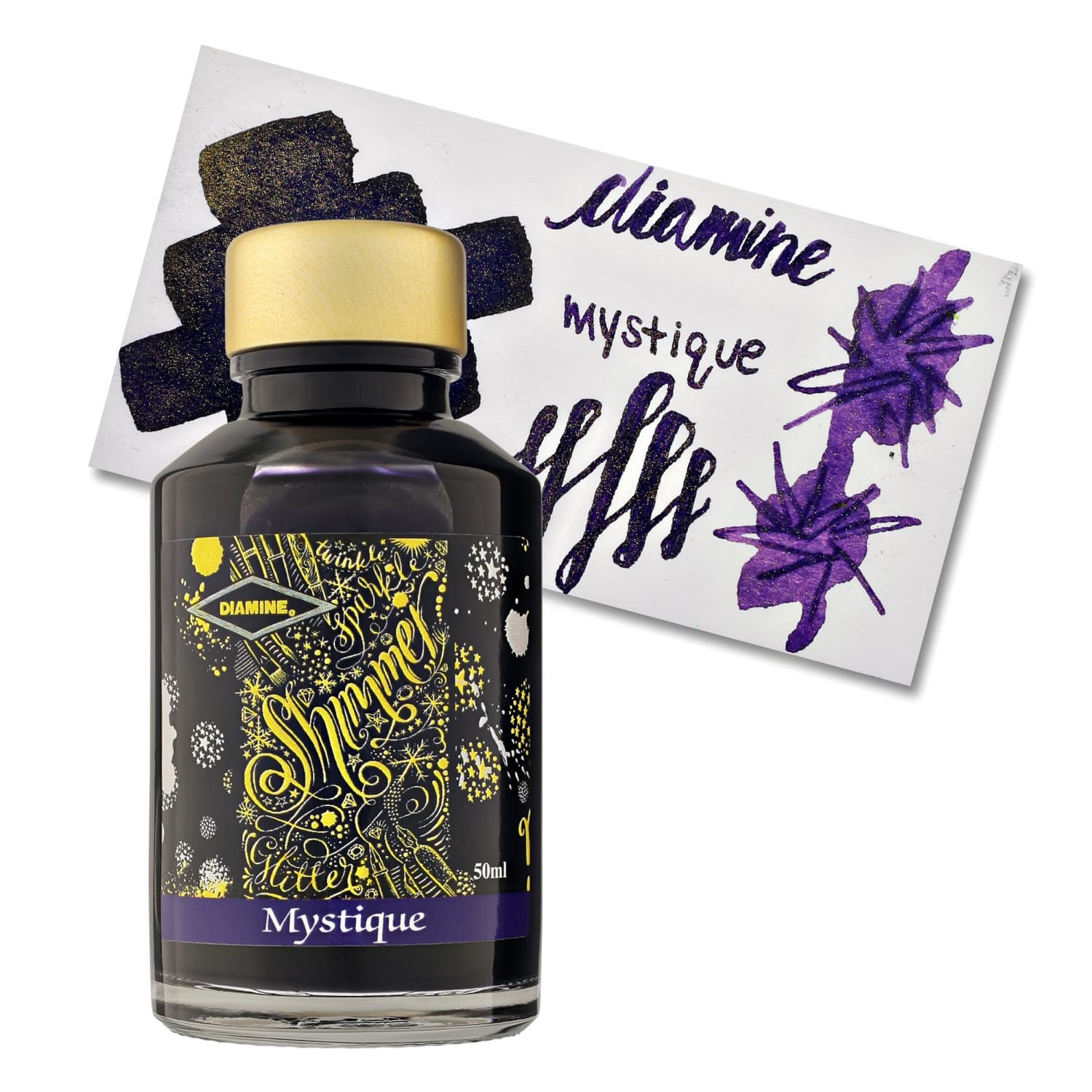Diamine Shimmer Bottled Ink - Mystique Gold 50mL | Premium Calligraphy & Fountain Pen Ink for Writing, Drawing & Artistic Projects
