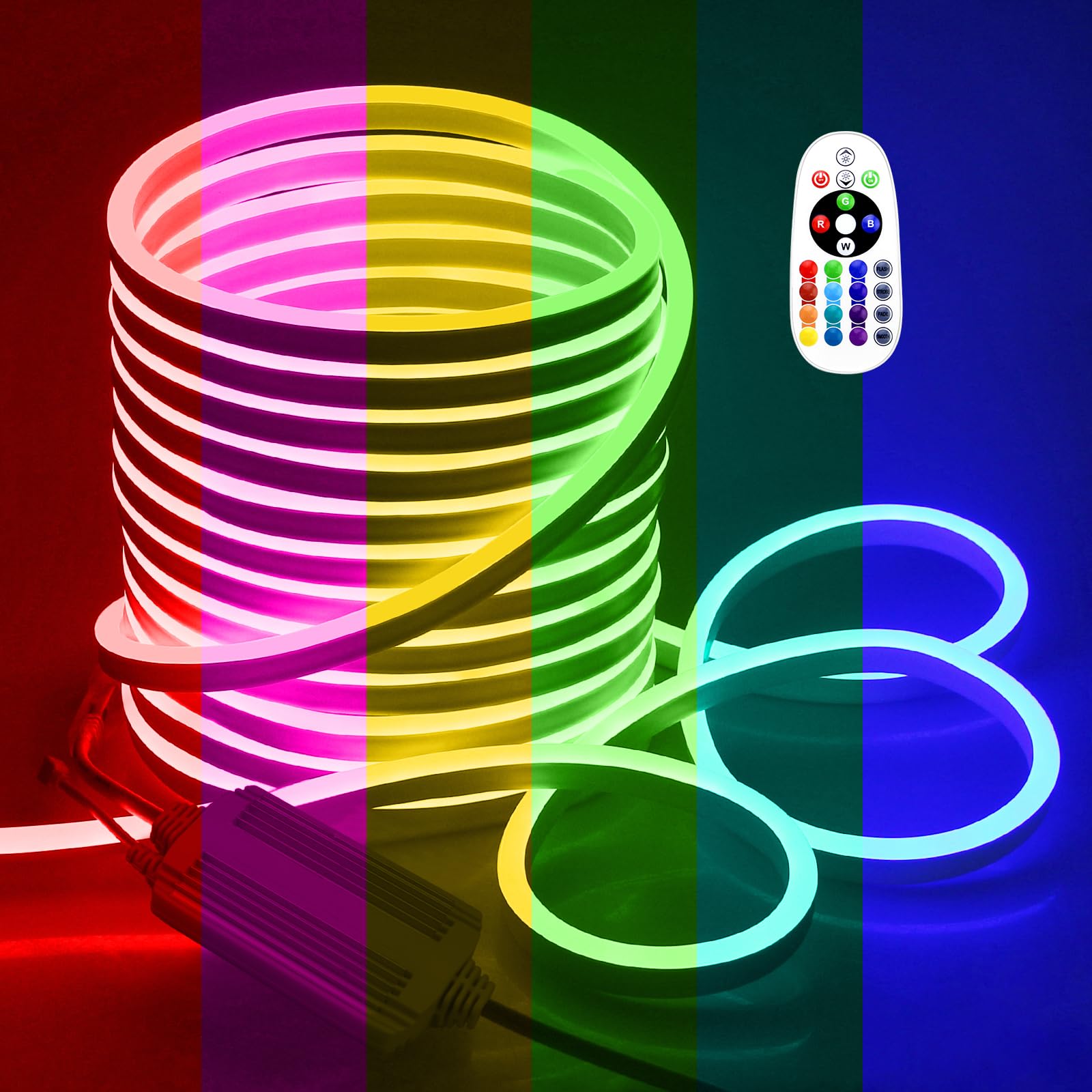 RGB Neon Light Strip 50FT - Color Changing LED Rope Lights for Bedroom & Outdoor Decor