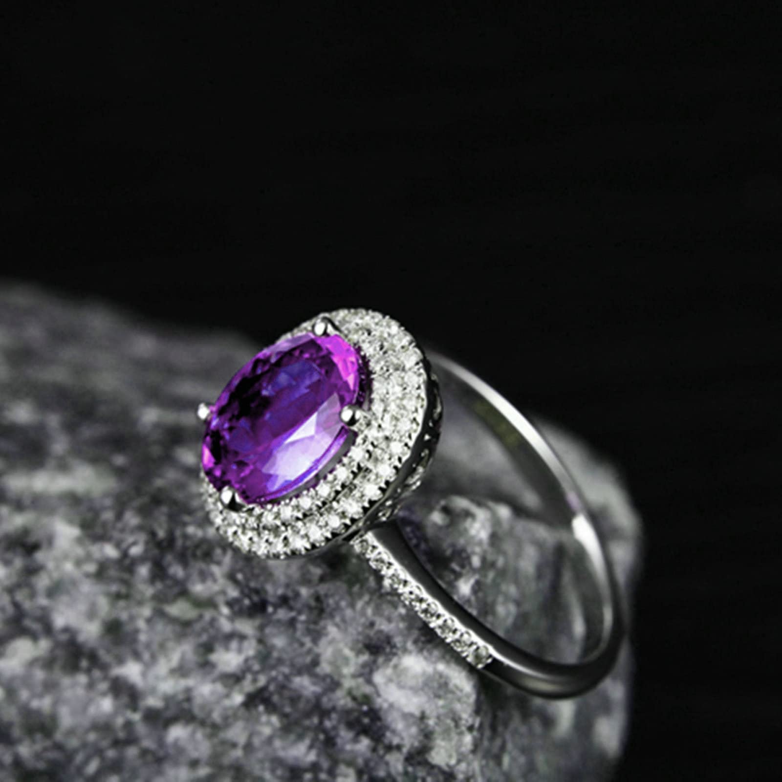 Aienid Women's Promise Rings Sterling Silver - Amethyst Oval Rings for Wedding, Engagement & Anniversary Gifts | Elegant Jewelry for Special Occasions