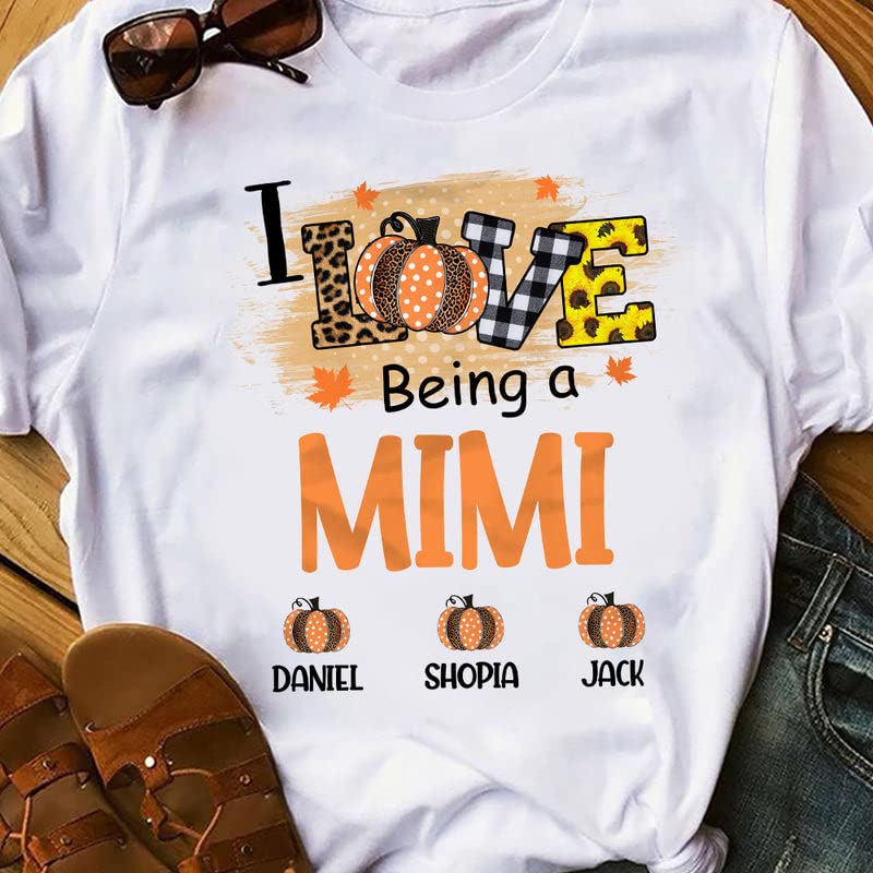 Personalized 'I Love Being Mimi' Fall T-Shirt for Women | Cute Thanksgiving & Pumpkin Spice Themed Top | Matching Sibling Outfits | Perfect for Family Gatherings, Autumn Festivals & Cozy Fall Days