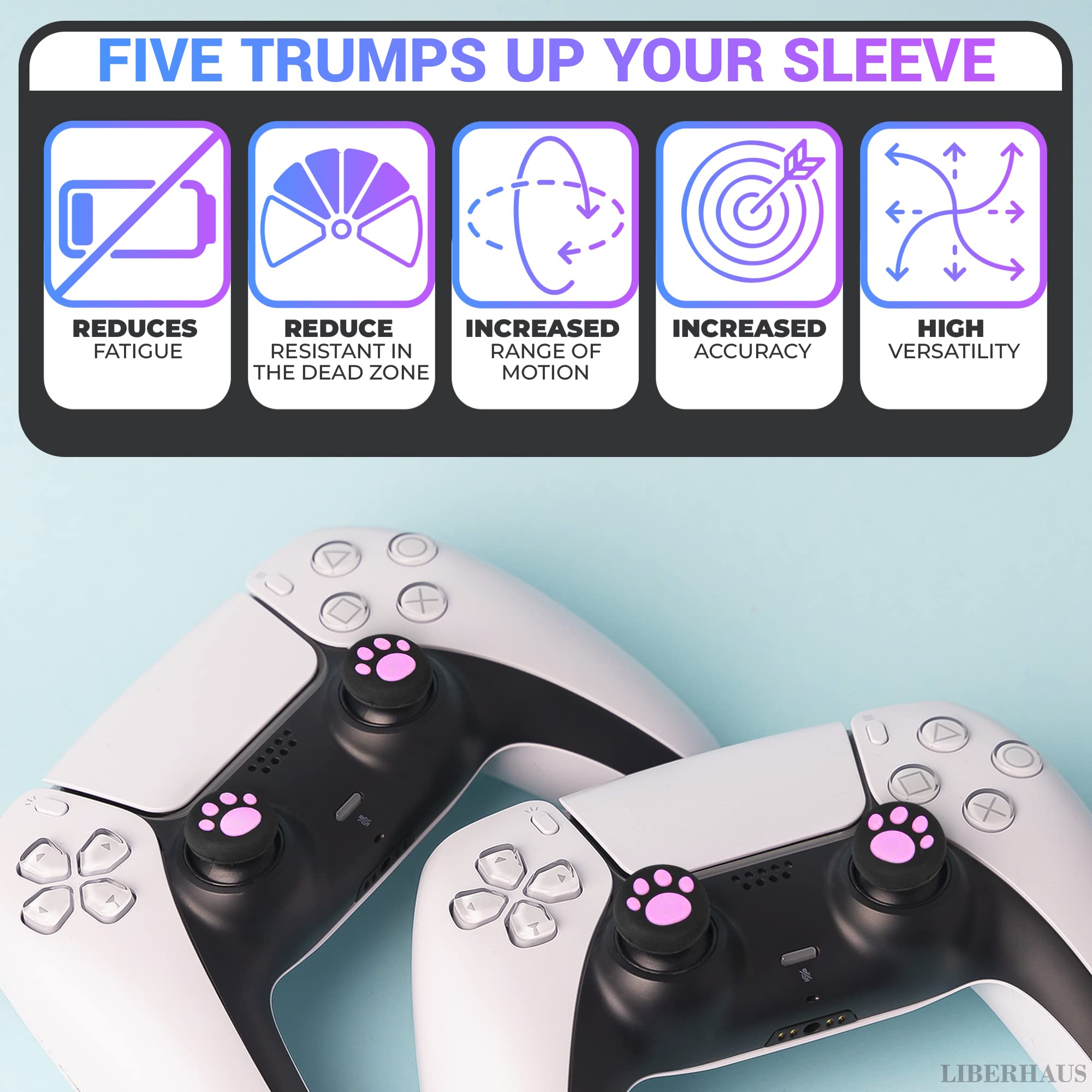 4PCS Pink Cat Paw Thumbstick Grips for PS5, PS4, PS3, Xbox, Nintendo Switch & Steam Deck - Anti-Slip Silicone Joystick Caps - Cute Gaming Controller Accessories for Enhanced Grip & Comfort During Long Gaming Sessions