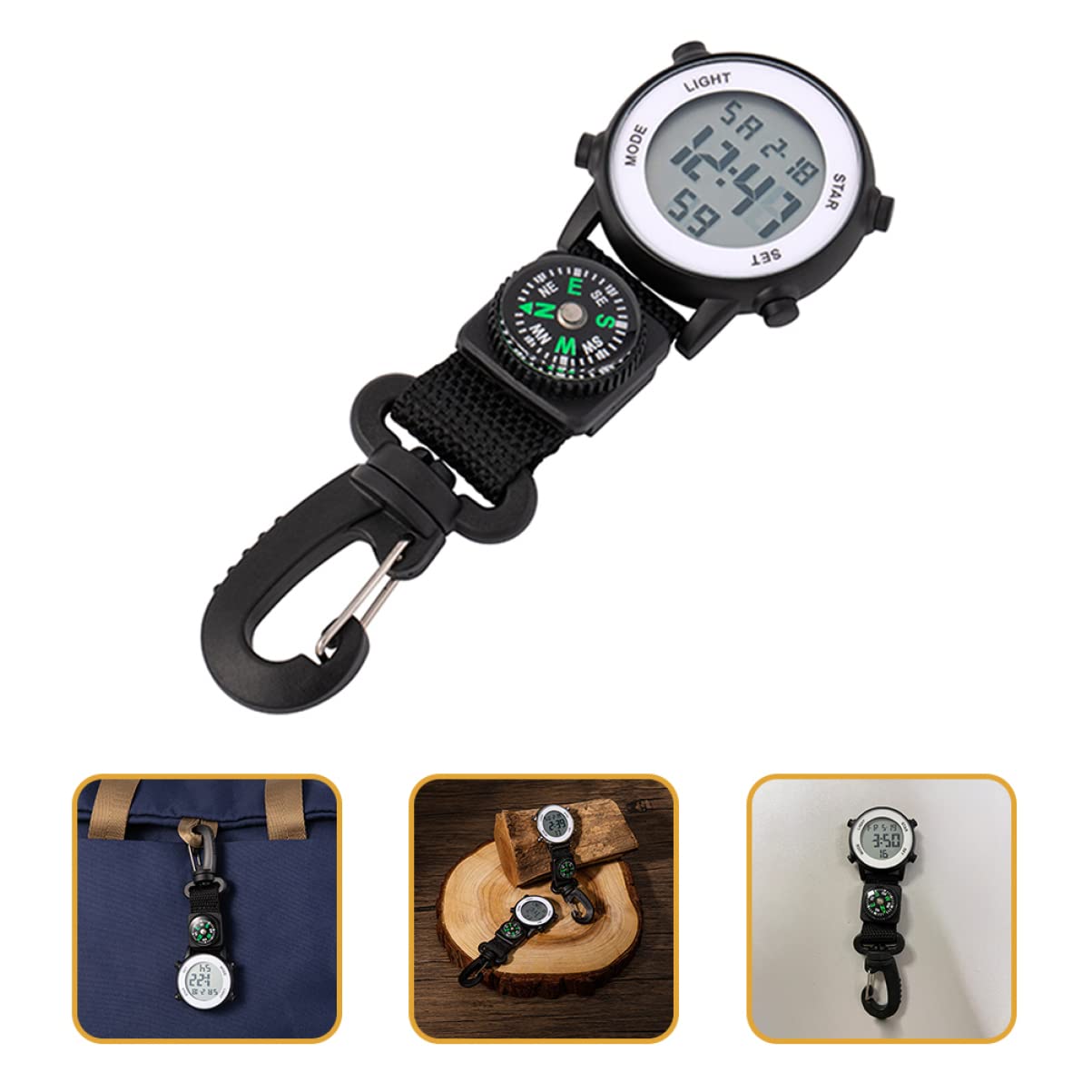 Gatuida Digital Carabiner Watch - Clip On Keychain Watch with LED Display, Multipurpose Outdoor Hanging Watch for Hiking, Camping, Backpacking & Travel Accessories