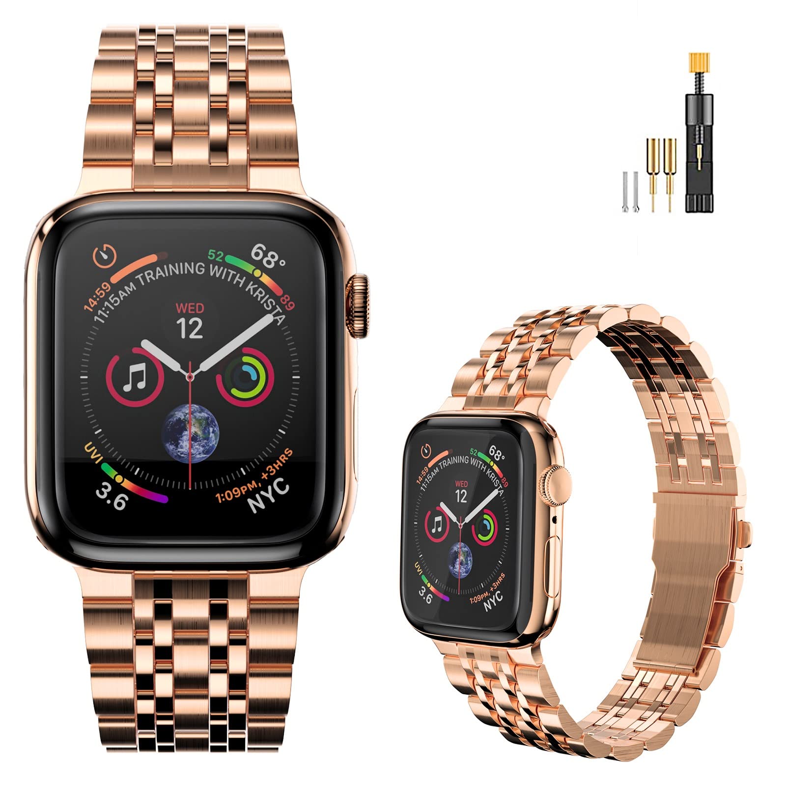 Luxury Stainless Steel Apple Watch Band for Series 7/6/5/4/3/2/1/SE - Rose Gold 38/40/41mm - Perfect for Work & Formal Events