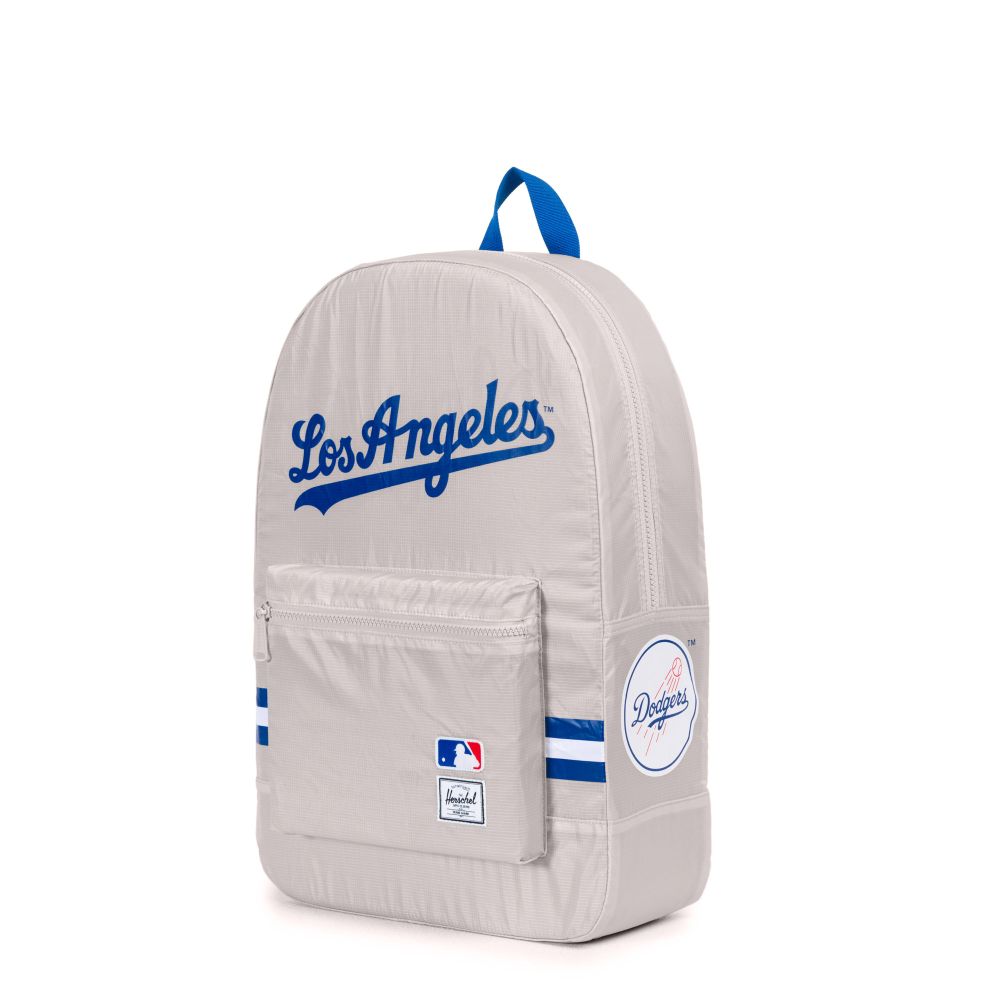 Herschel x MLB Los Angeles Dodgers Compact Daypack Backpack - Lightweight & Foldable for Travel, School & Outdoor Adventures (Grey)