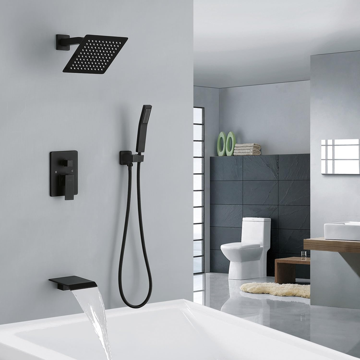 Premium Matte Black Bathtub Shower System - 8 Inch Rainfall Shower Head & Handheld Sprayer Combo for Luxurious Bathroom Upgrade | Perfect for Modern Homes & Spa-Like Experience