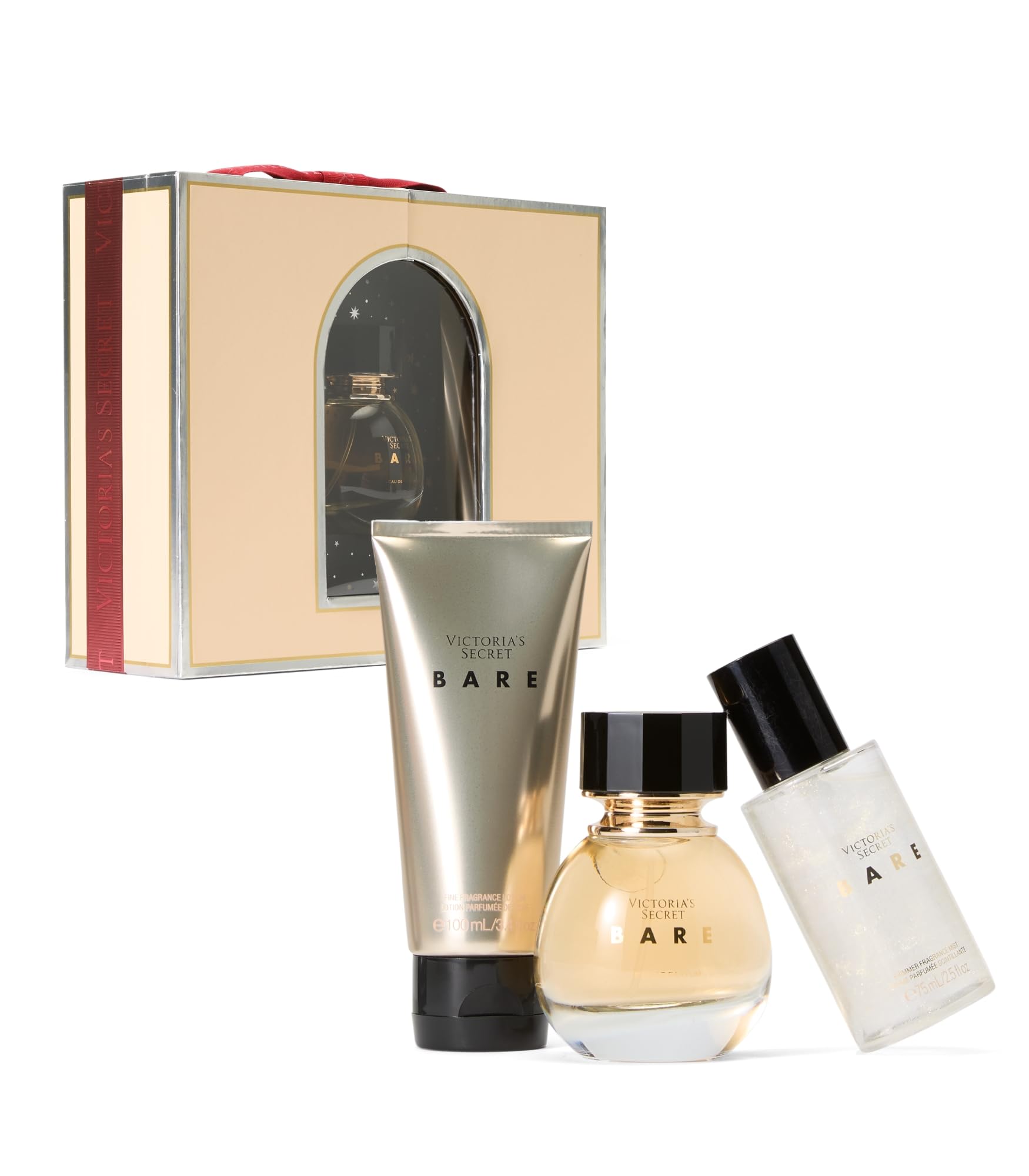 Victoria's Secret Bare 3-Piece Luxe Fragrance Gift Set - 1.7 oz Eau de Parfum, Travel Body Lotion & Shimmer Mist for Women | Perfect for Valentine's Day, Anniversary Gifts & Special Occasions