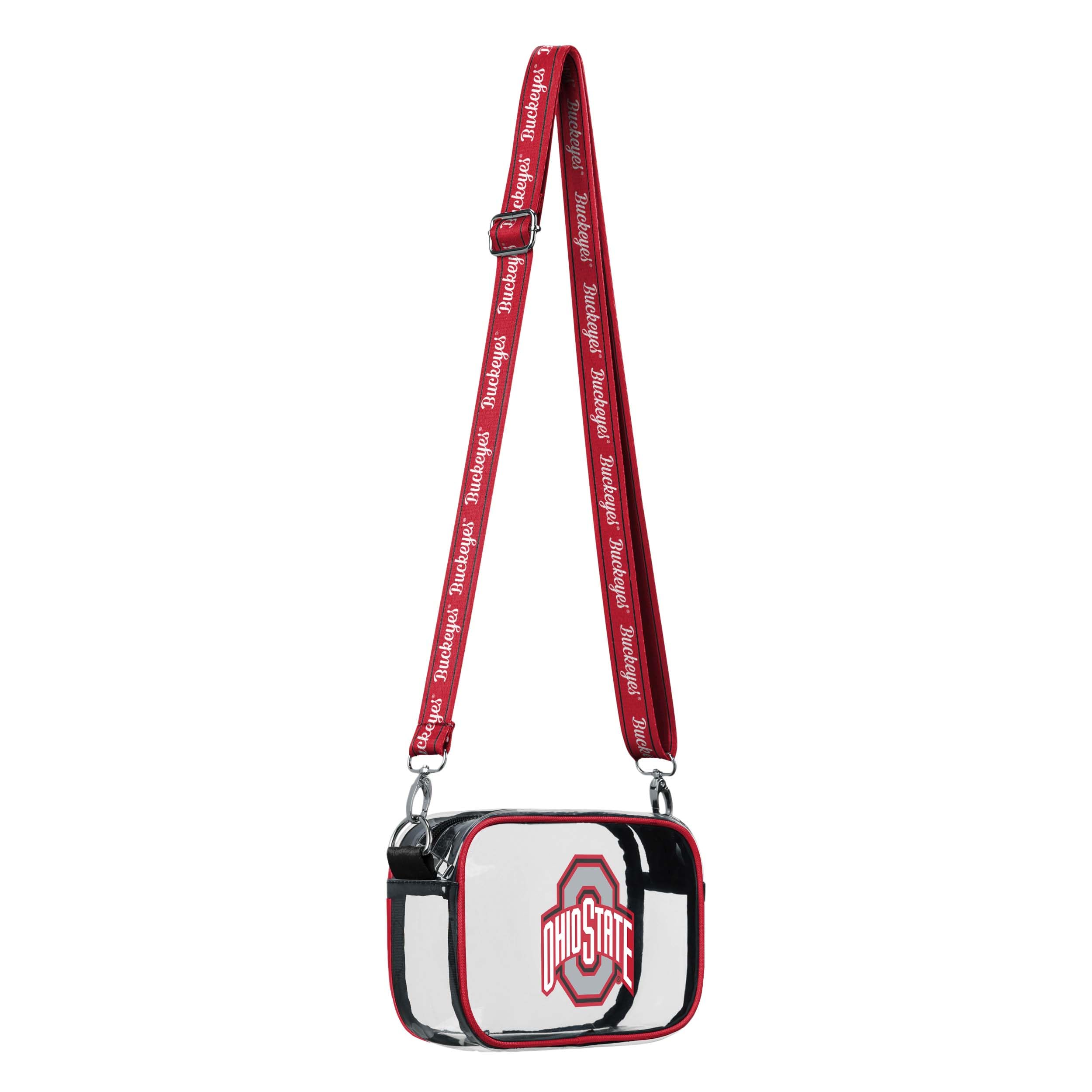 FOCO NCAA College Team Logo Stripe Clear Crossbody Bag - Stylish Game Day Purse for Women | Perfect for Football, Basketball & Tailgating Events