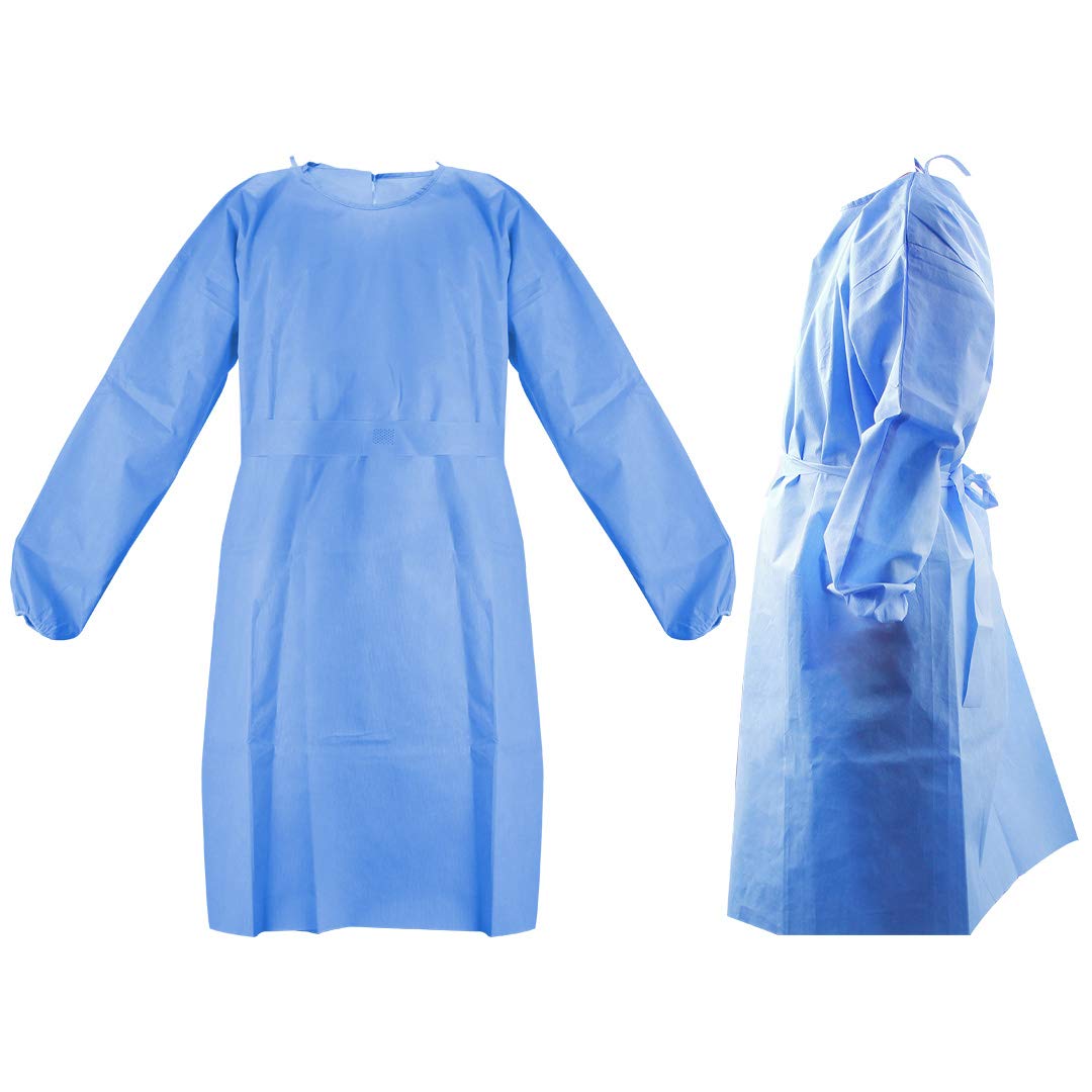 **AAMI Level 2 Disposable Isolation Gowns - Breathable SMS Fabric with Liquid Barrier Protection, Full Back Cover & Elastic Cuffs (10 Pack, Medium) - Ideal for Healthcare, Labs & Food Safety**