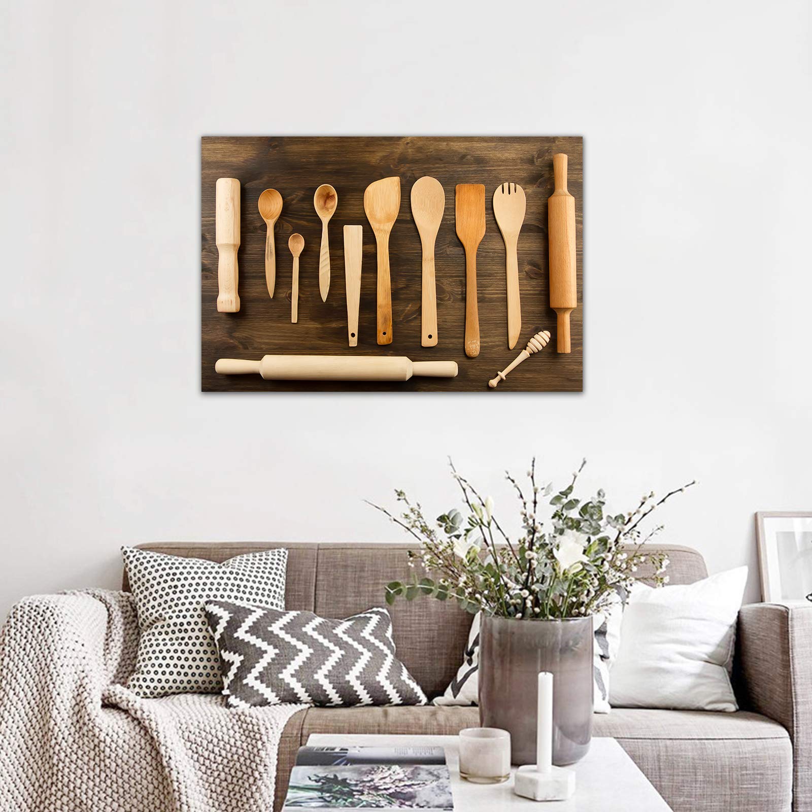 Modern Kitchen Canvas Wall Art Decor - 32x48 Inches Spoons Themed Dining Room Pictures - Perfect for Home, Restaurant & Cafe Decor