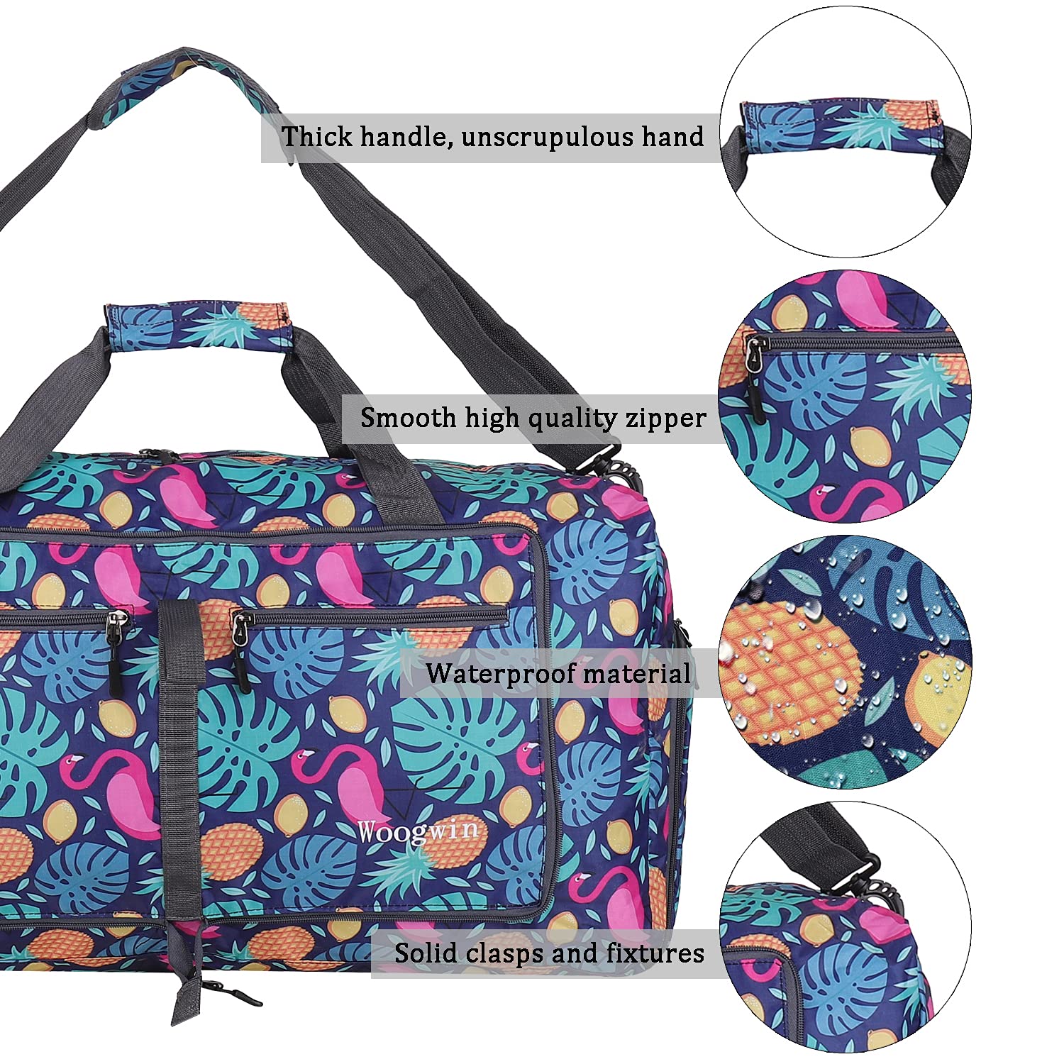 Woogwin Large Waterproof Travel Duffel Bag - Foldable Overnight Bag for Beach, Swim, Pool, Sports, Gym, and Weekend Getaways