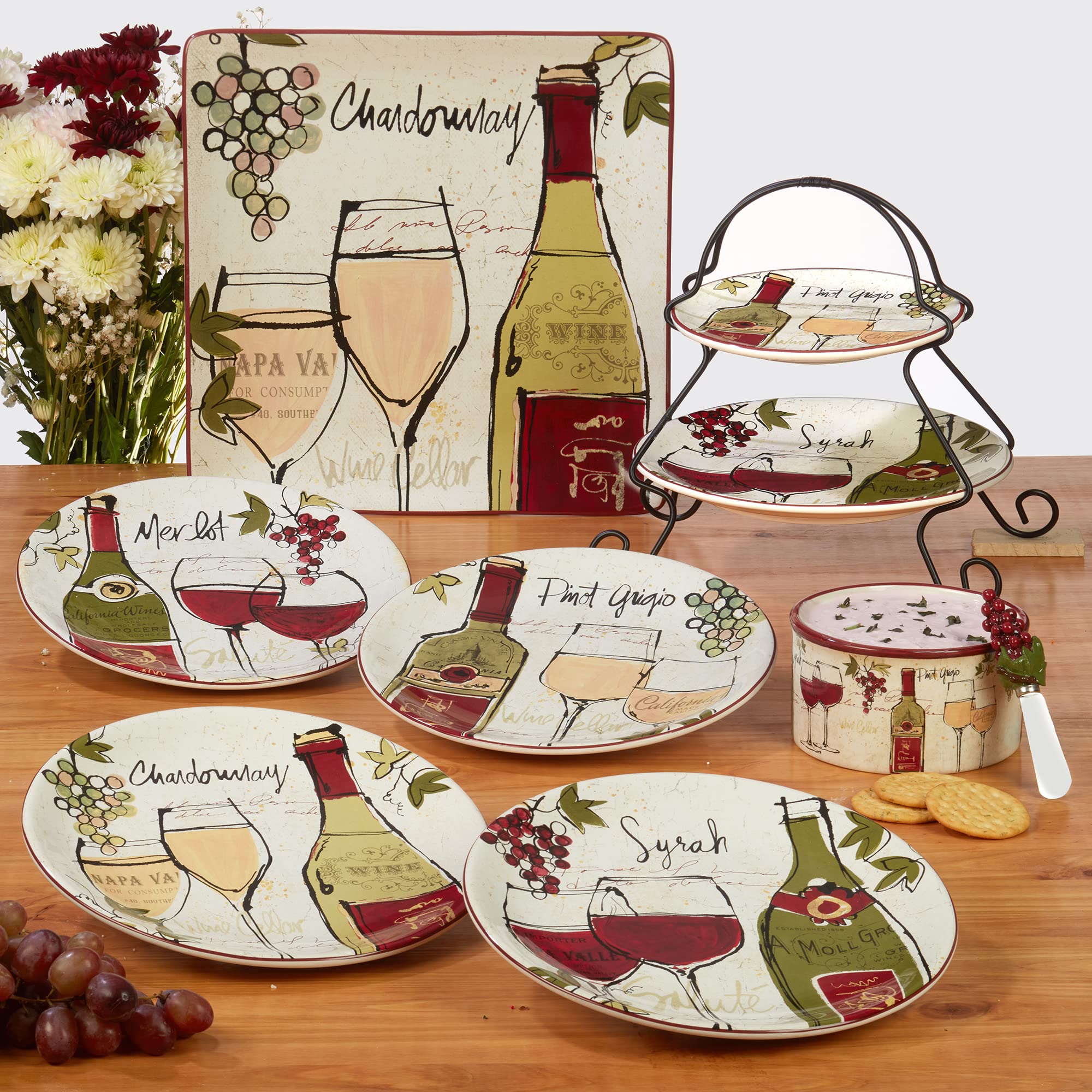 Certified International Wine Country 9-Inch Salad and Dessert Plates Set of 4 - 2 Elegant Assorted Designs for Dinner Parties, Entertaining & Home Decor