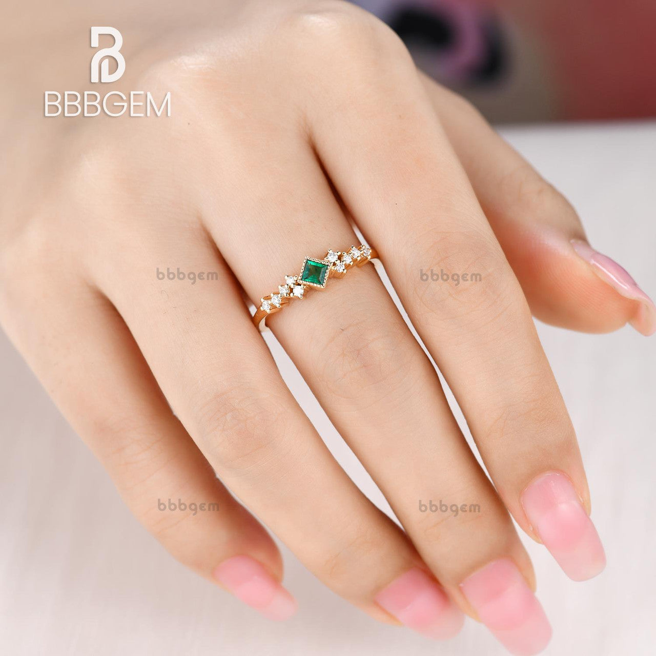 3.5mm Natural Emerald Square Cut Ring for Women - 14K White Gold Minimalist Everyday Jewelry - Perfect for Daily Wear, Office & Special Occasions