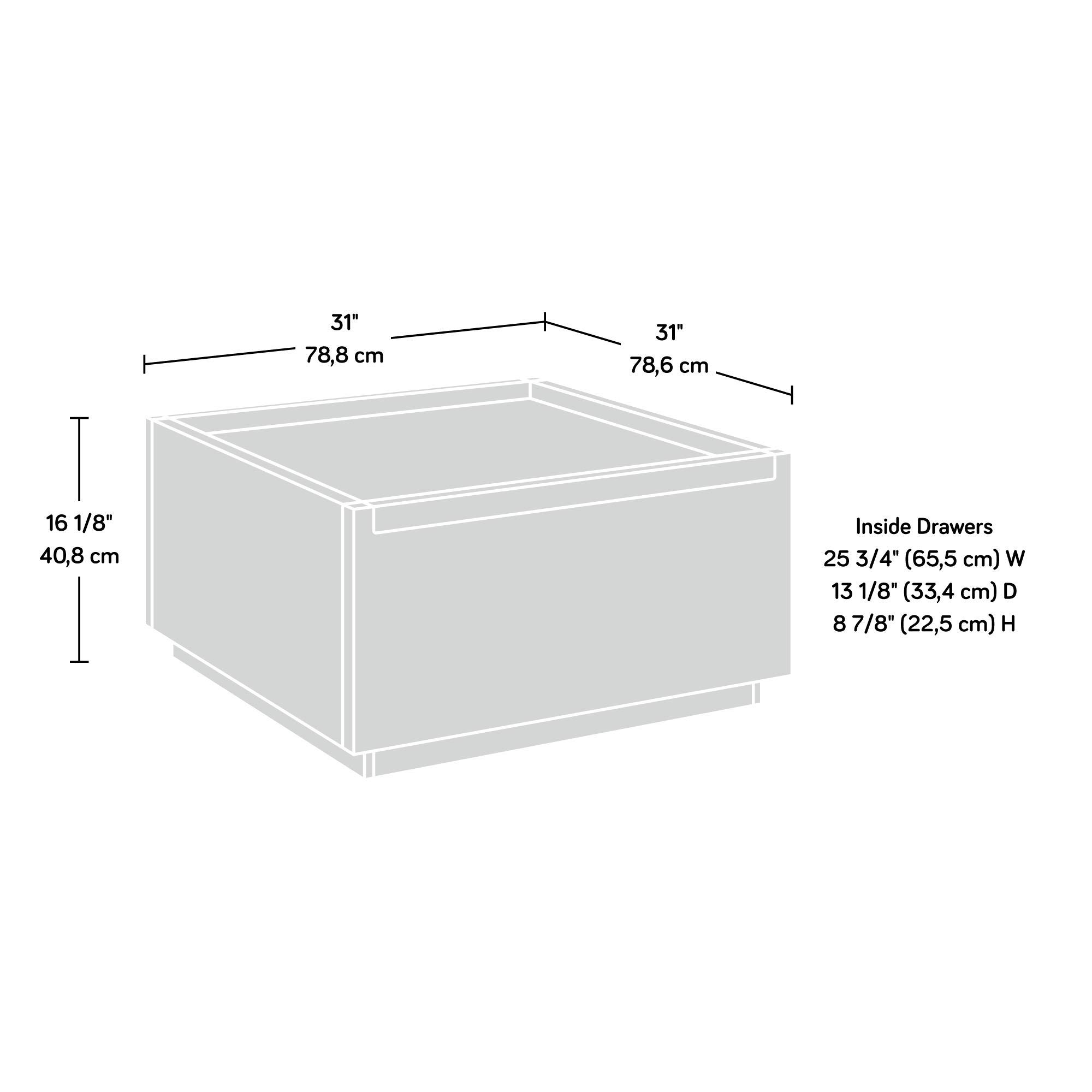 Modern Farmhouse Coffee Table - Sauder Manhattan Gate, Mystic Oak, 2 Drawers for Living Room
