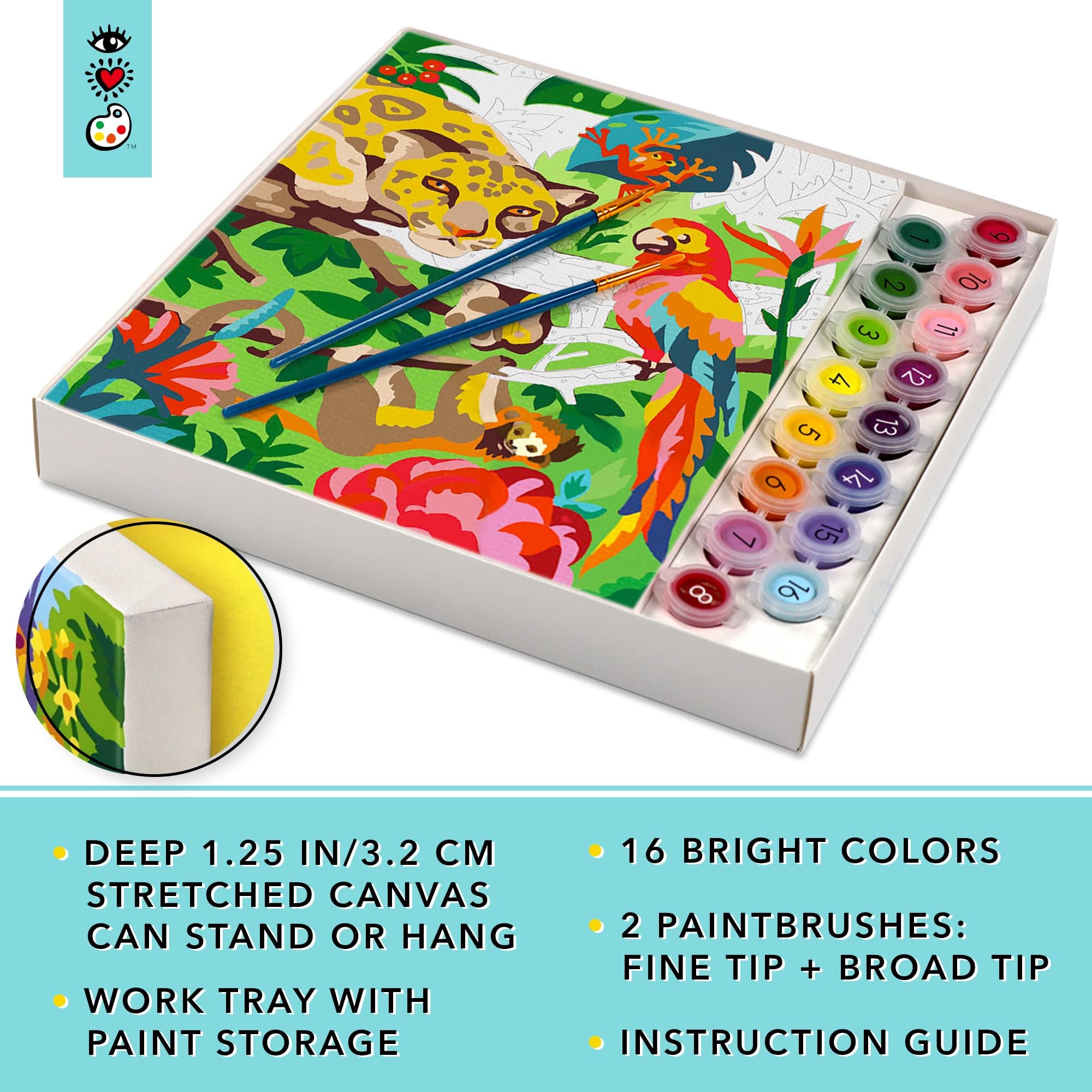 Bright Stripes Paint by Numbers Kit for Kids - Easy DIY Art Set with Framed Tropical Jungle Canvas | Creative Painting Activity for Children's Room Decor & Birthday Gifts