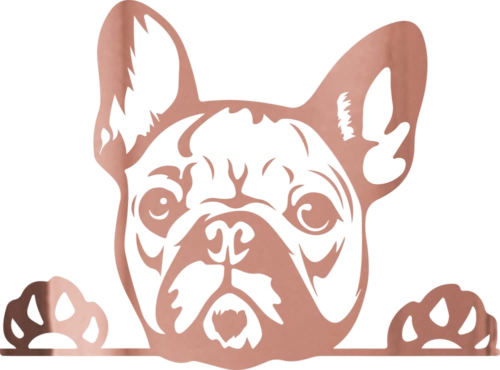 Premium Waterproof Vinyl Decal Stickers - Funny French Bulldog Peeking Tongue (Rose Gold, Set of 2) for Laptop, Phone, Helmet, Car Window, Cup & Wall Decor | Cute Pet Accessories for Dog Lovers & Home Office Decoration