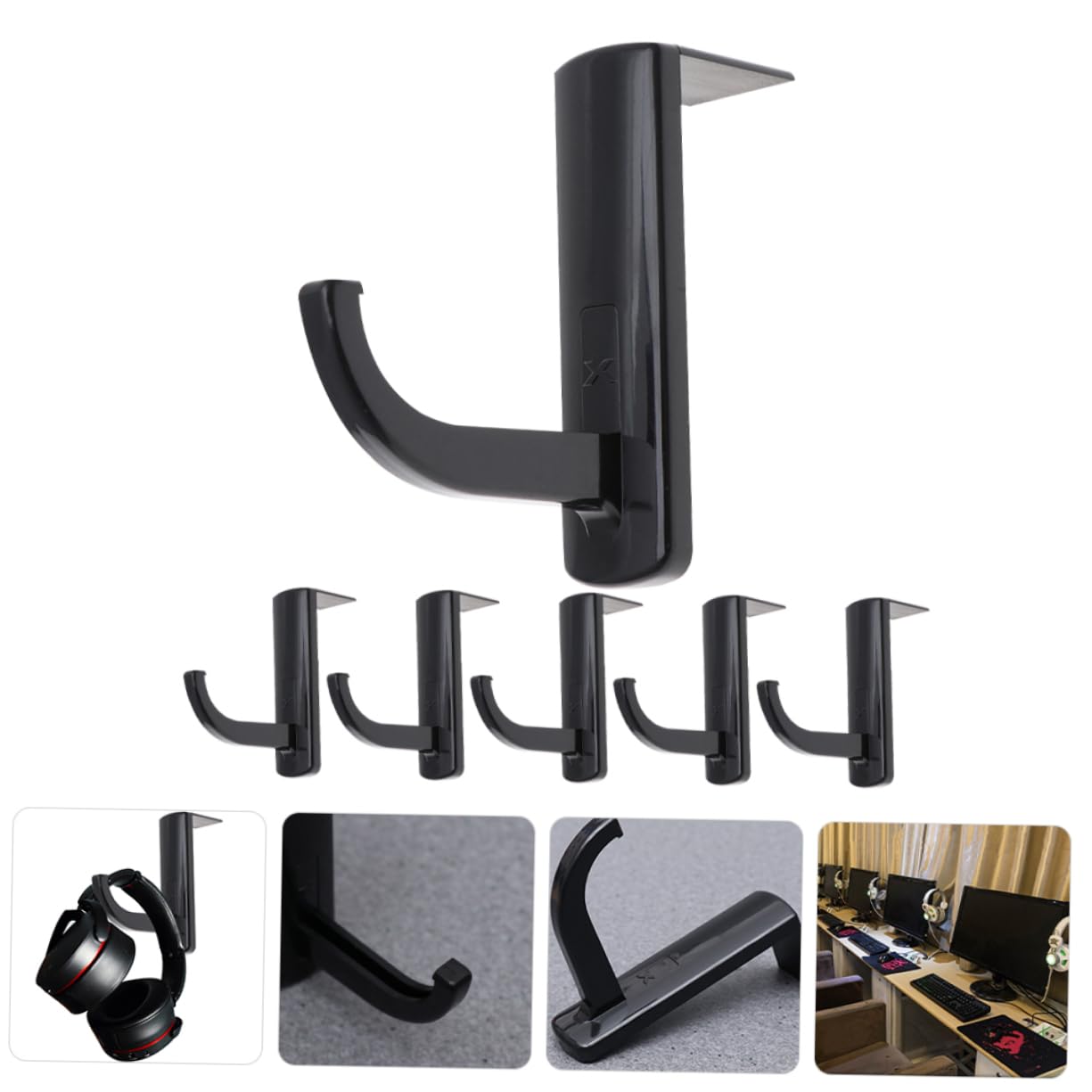 OSALADI 6-Pack Headset Stand - Adjustable Gaming Headphone Holder with Non-Slip Base, Headphone Hanger Rack for Desk Organization - Perfect for Gamers, Streamers & Home Office Setup